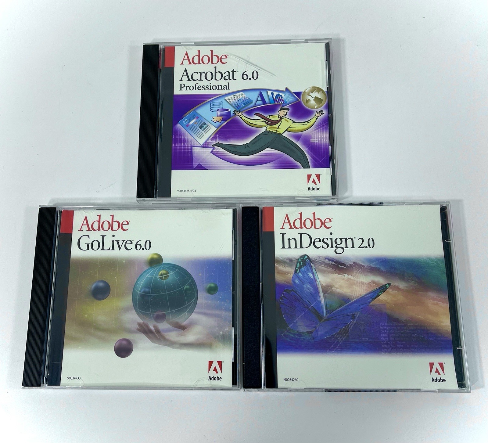 3 Adobe Lot InDesign 2.0 GoLive 6.0 Acrobat Education Mac Mint w/ Serial Numbers