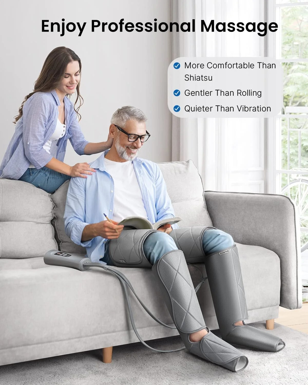 RENPHO Compression Foot and Leg Massager, Air Compression Massager with Heat