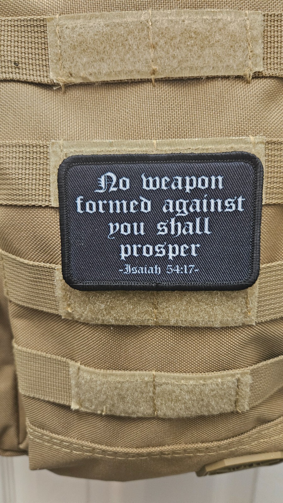 Isaiah 54:17 no weapon formed against me 2x3" tactical hook & loop morale patch
