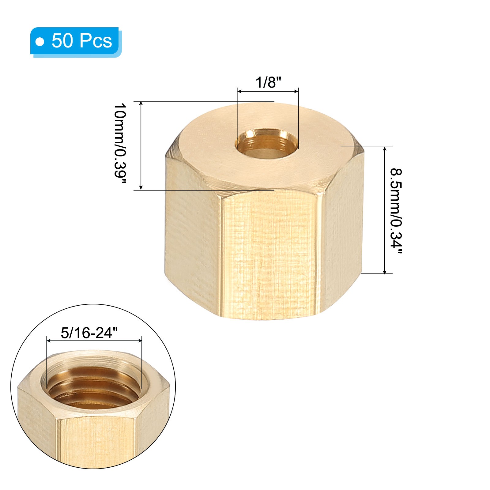 50PCS 1/8" Brass Compression Nut Brass Fitting Heating Air Conditioning Pipes