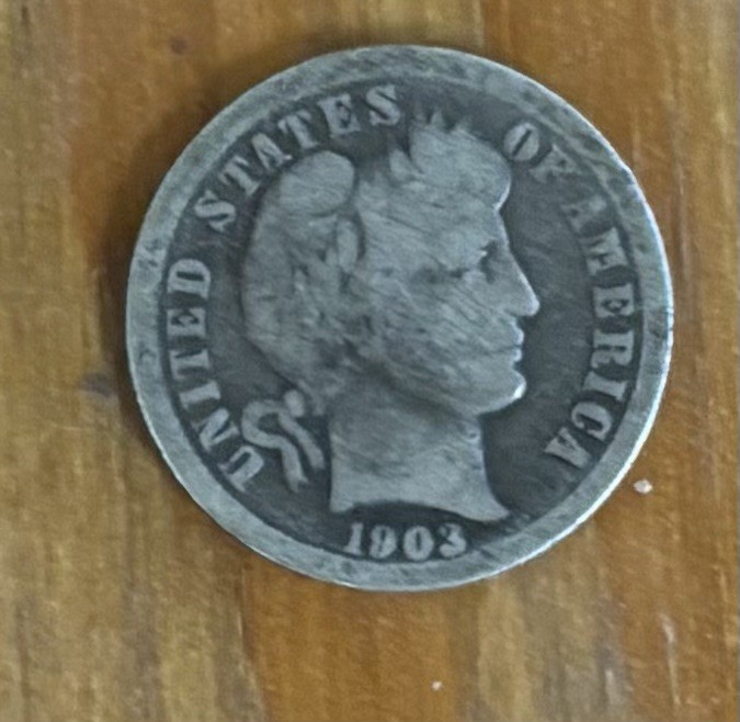 1903 Barber Dime 10C Silver US Coin No Mint Mark Ungraded