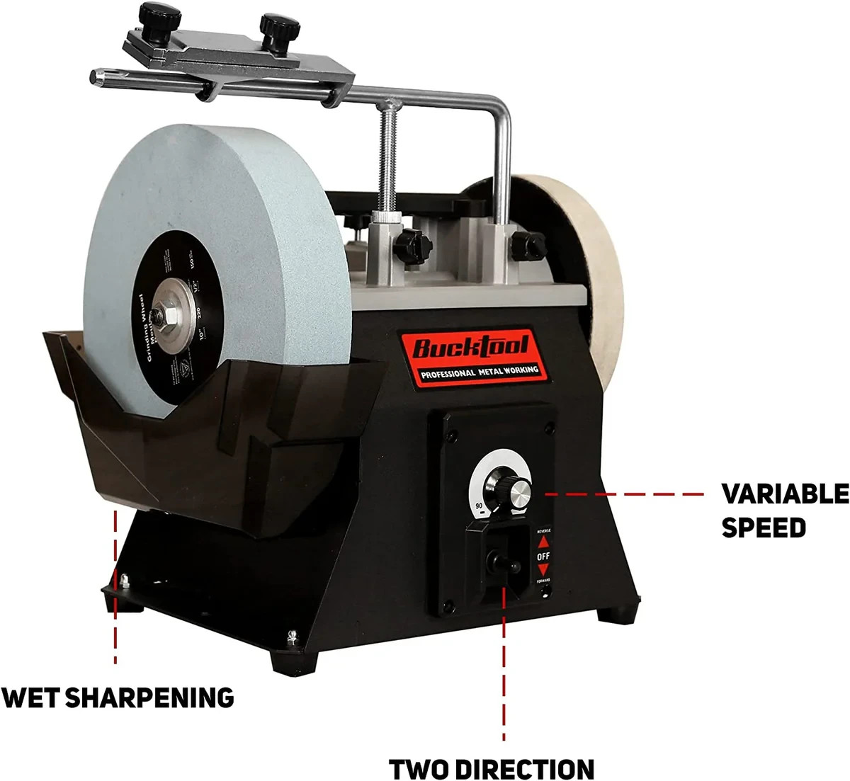 BUCKTOOL 10-Inch Variable Speed Sharpening System Cooled Wet Stone Grinder