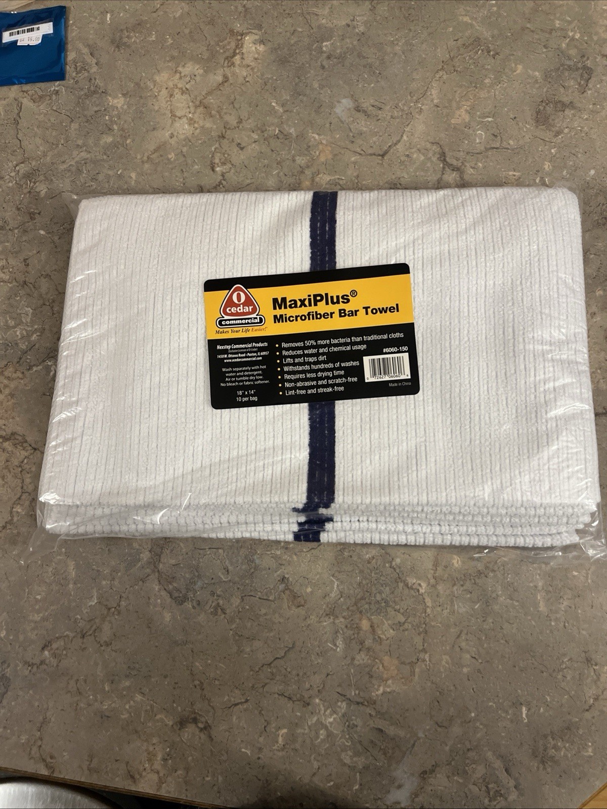 O Cedar Microfiber White/ Blue Stripe Bar Towel-10 In Pack 18x14