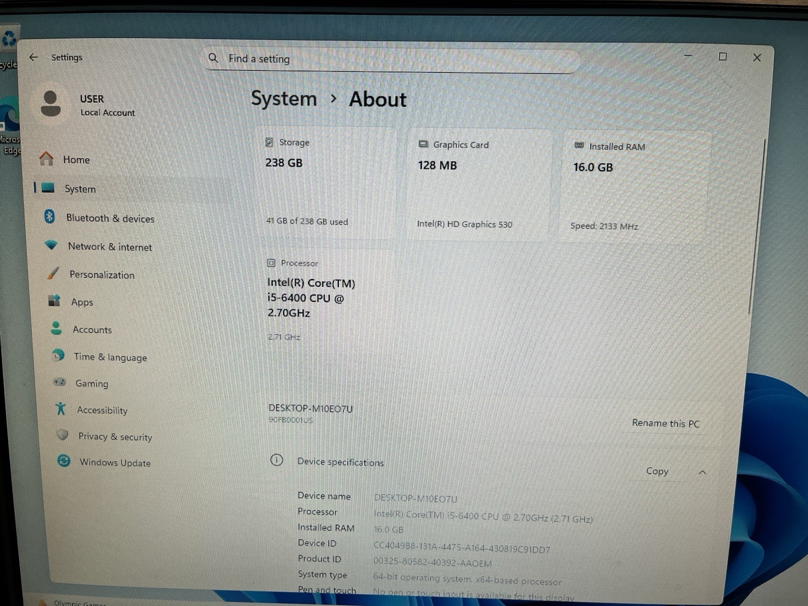 LENOVO IDEACENTRE 710 IH170MS MOBO INTEL i5-6400 CPU 16GB RAM 256GB SSD W11 WIFI
