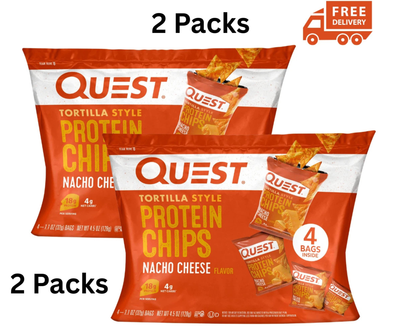 Quest Tortilla Style Protein Chips - Nacho Cheese (8 Bags) Free Shipping