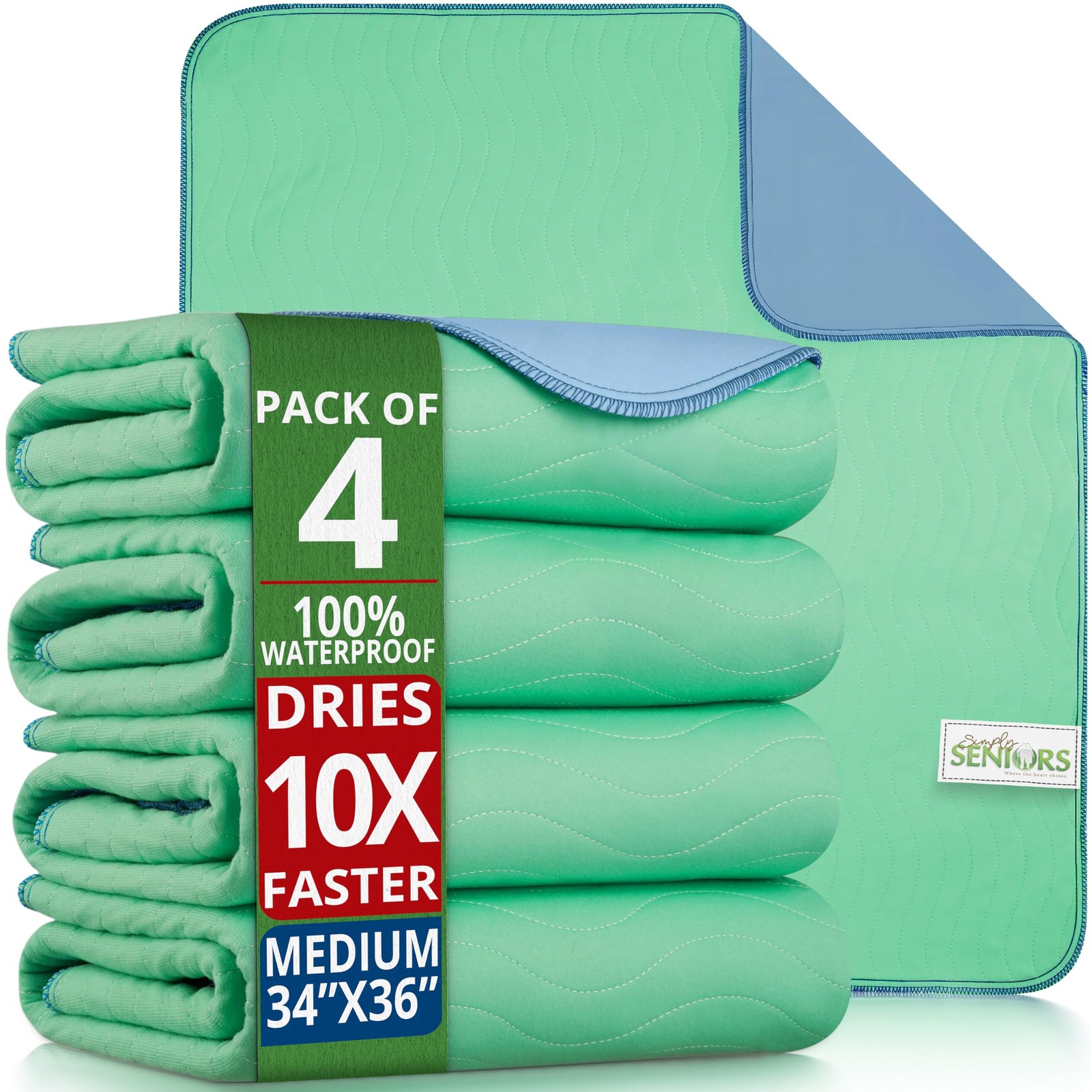 Washable Waterproof Bed Pads 34"x36" - 4 Pack Incontinence & Pee Pads