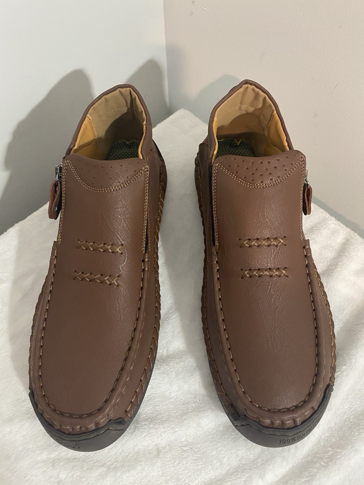Men's 100% Caoutchouc loafers casual Leather Shoes (Size 43) Brown Or Black NWOT