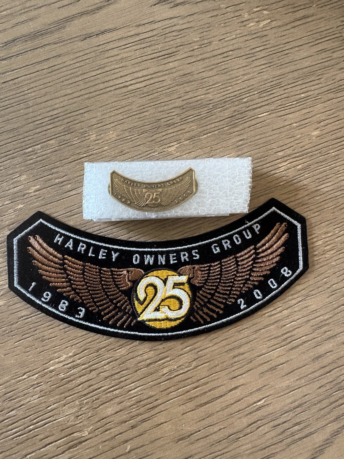 Harley Davidson  HOG 2008 Rocker Patch & Pin Set Vest Coat Jacket 25 Years Wings