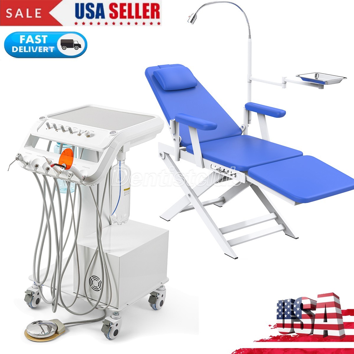 Portable Dental Delivery Unit Rolling Cart Air Compressor Suction /Folding Chair