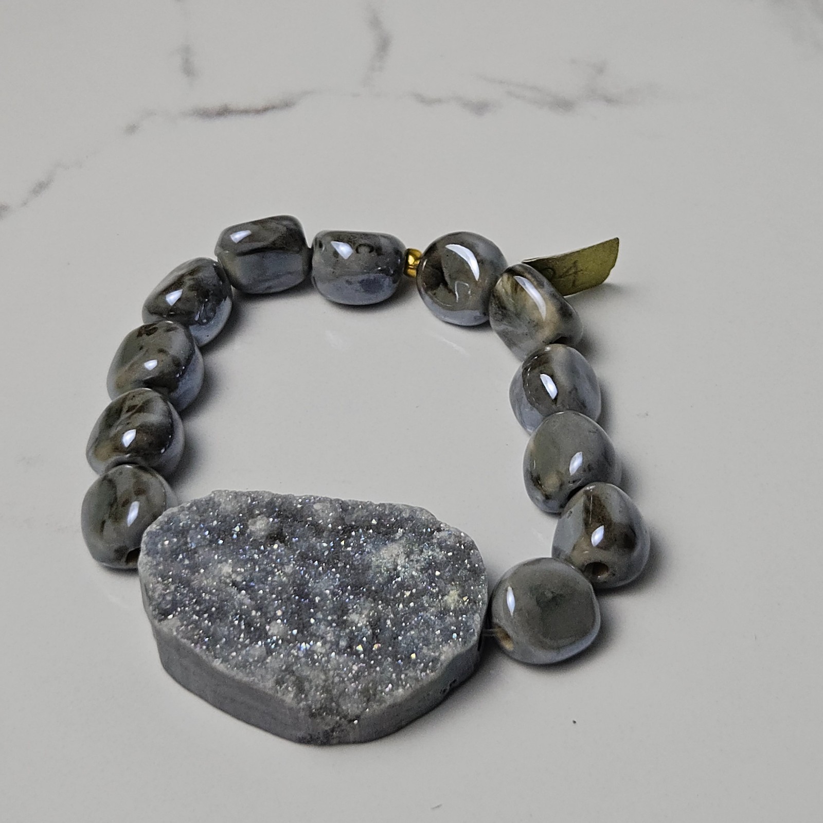 Homemade Stretch Bracelet Natural Druzy Stone