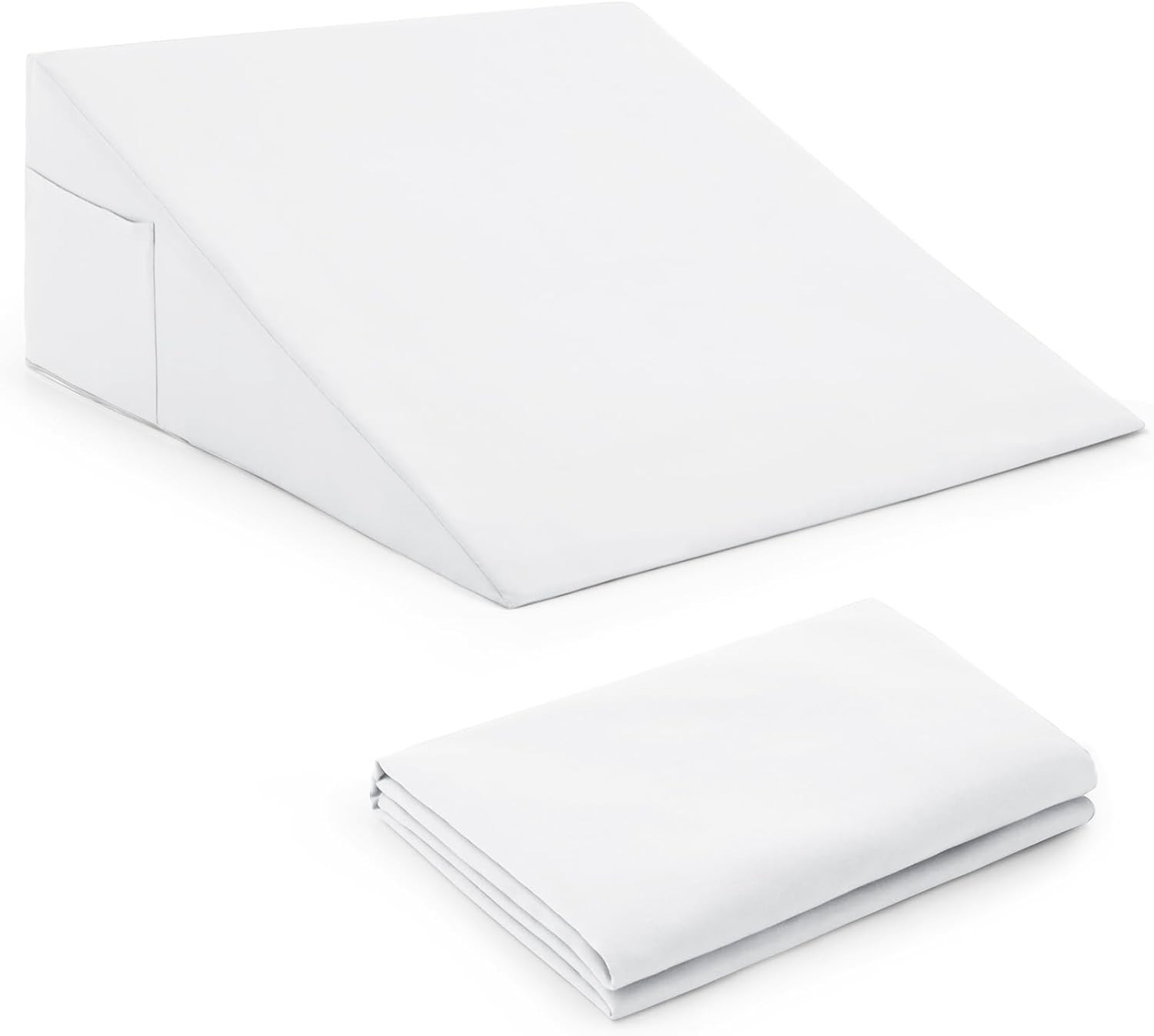 White Bed Wedge Pillow Cover with Zipper Design, Wedge Pillowcase Protector with