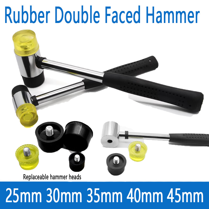 Rubber Hammer Mallet 25mm - 45mm Replacable Heads Double Faced Steel Handle