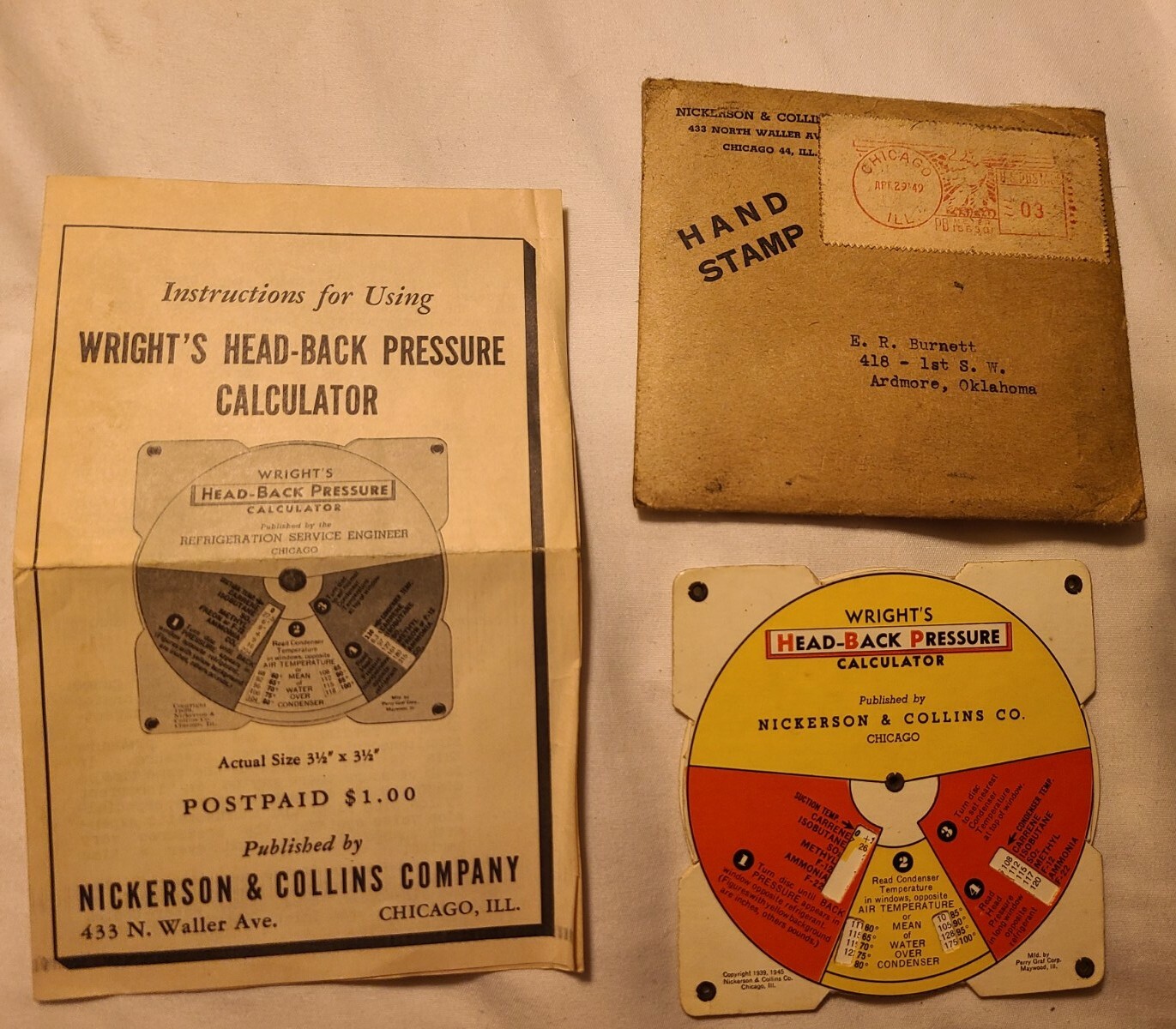 1945 NOS Refrigeration Calculator - WRIGHT'S - Head-Back Pressure