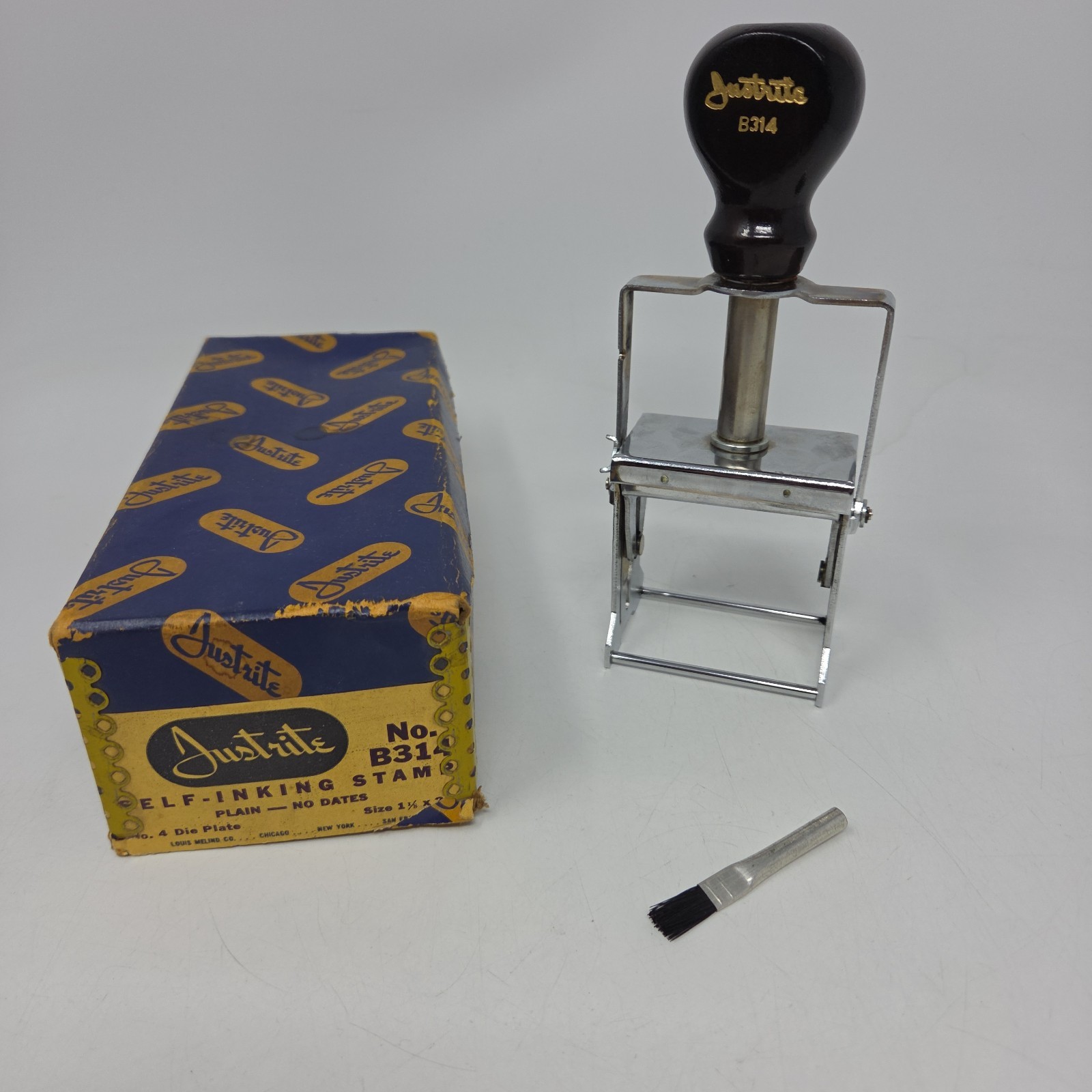 Just-Rite Rubber Type Mount Metal B 314 Self-Inker Stamper Plain Wood Justrite