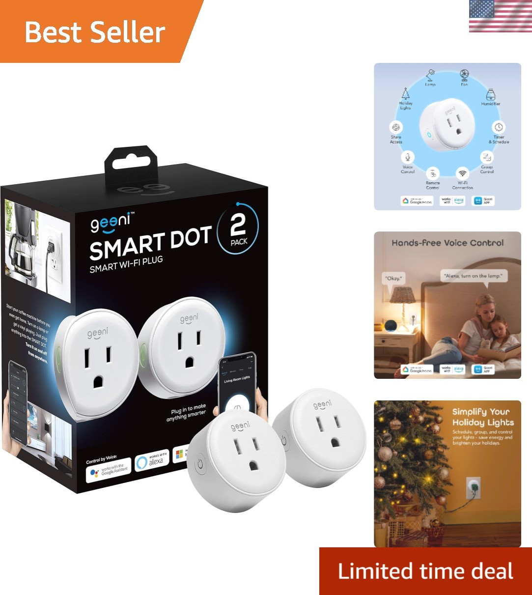 Compact 2-Pack Fire-Resistant Smart Outlet Plugs with Schedule & Timer Function