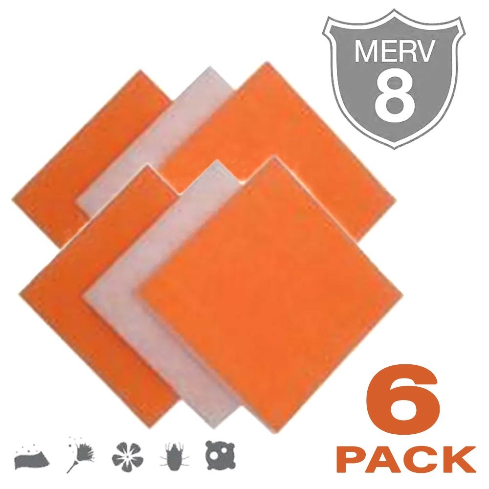 (6) Orange / White MERV 8 Polyester Air Filter Pads Tackified CHOOSE SIZE
