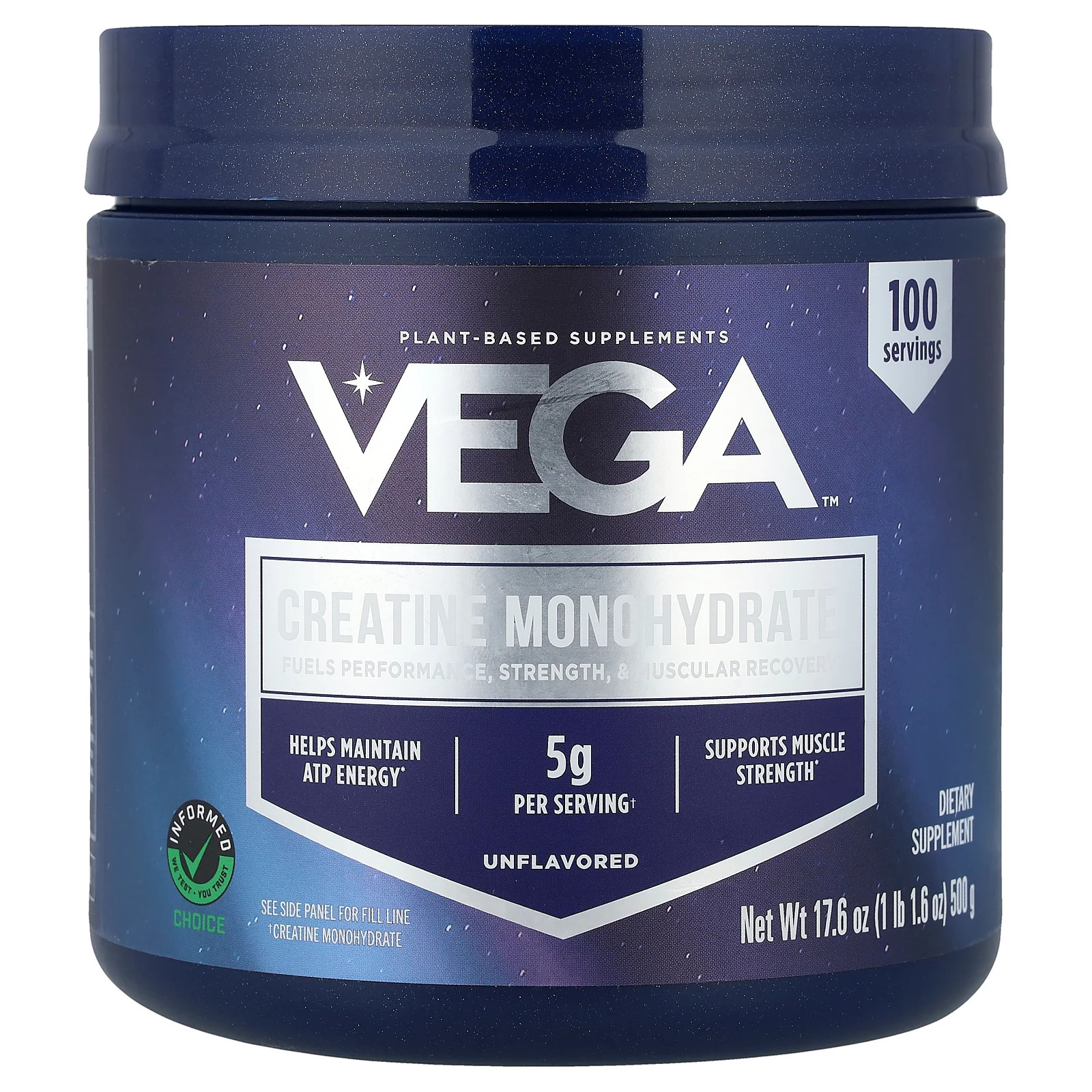 Creatine Monohydrate, Unflavored, 1 lb 1.6 oz (500 g)