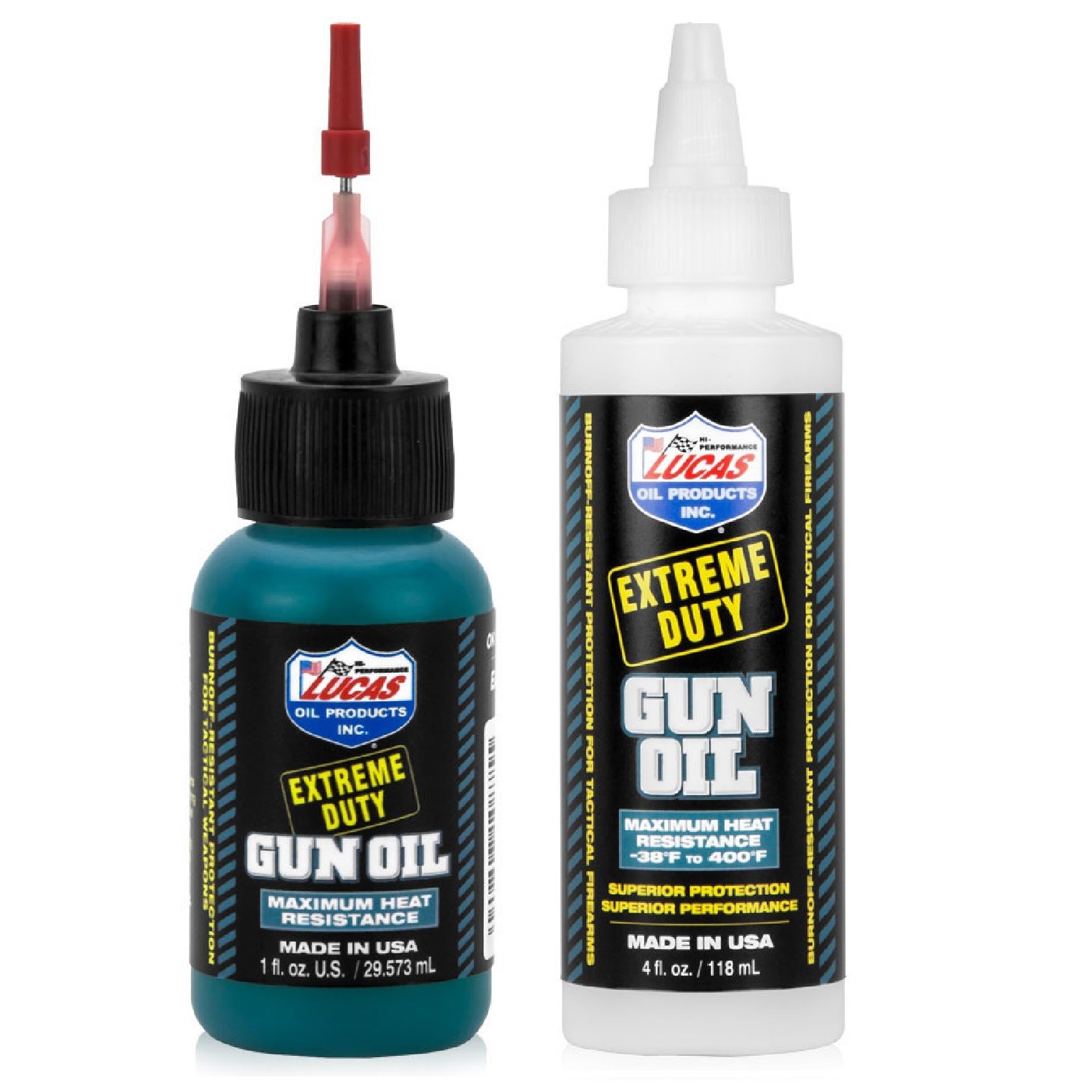 Lucas Oil Set of Extreme Duty 4 Ounce Gun Oil & 1 Oz Max Heat Gun Oil Bottles