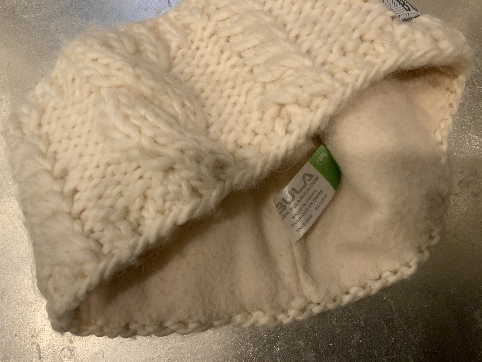 Bula Ivory Cable Knit Headband W Fleece Lining One Size