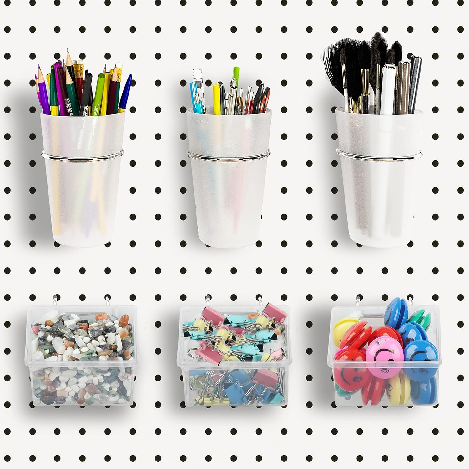 6 Sets Pegboard Bins with Hooks - Pegboard Organizer for Accessories Transparent