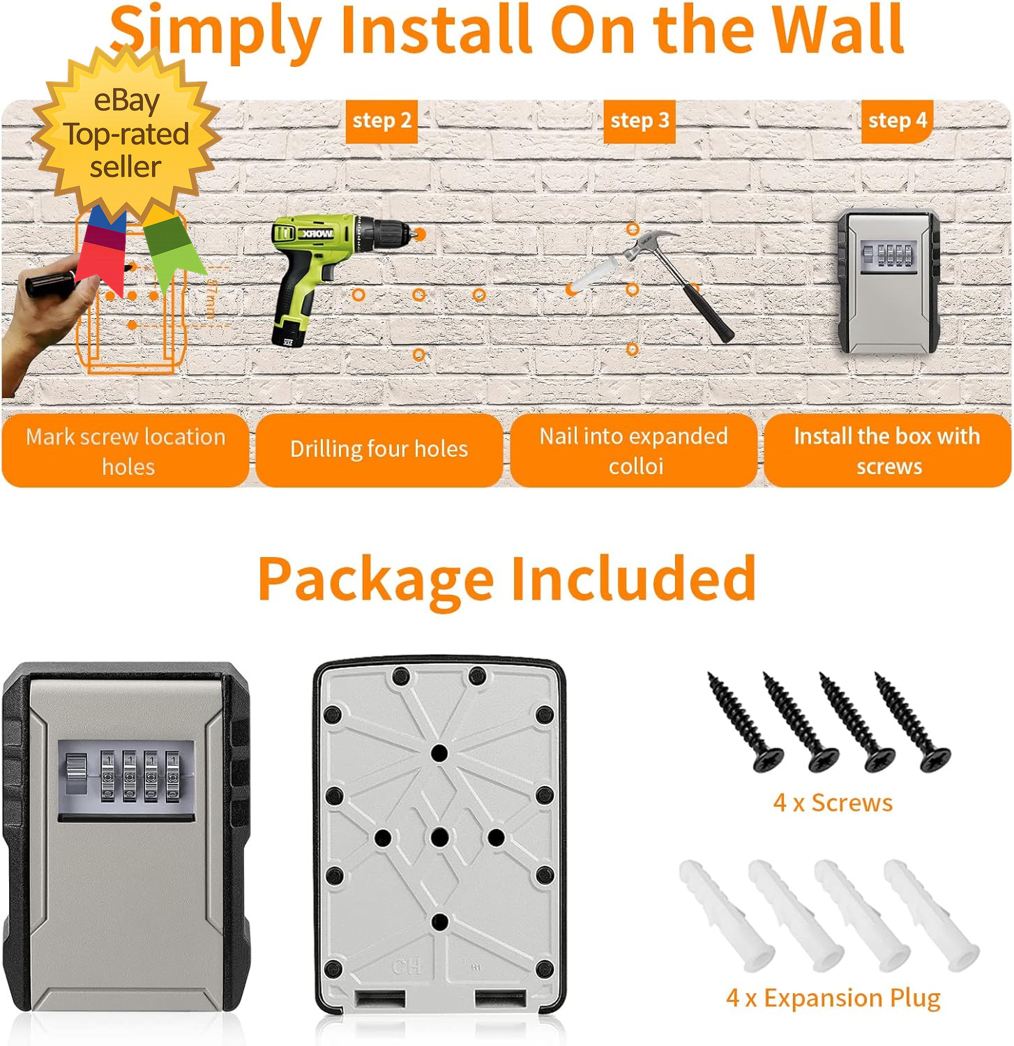UPGRADE Extra Large Capacity Key Lock Box Weatherproof Wall Mount Key Box