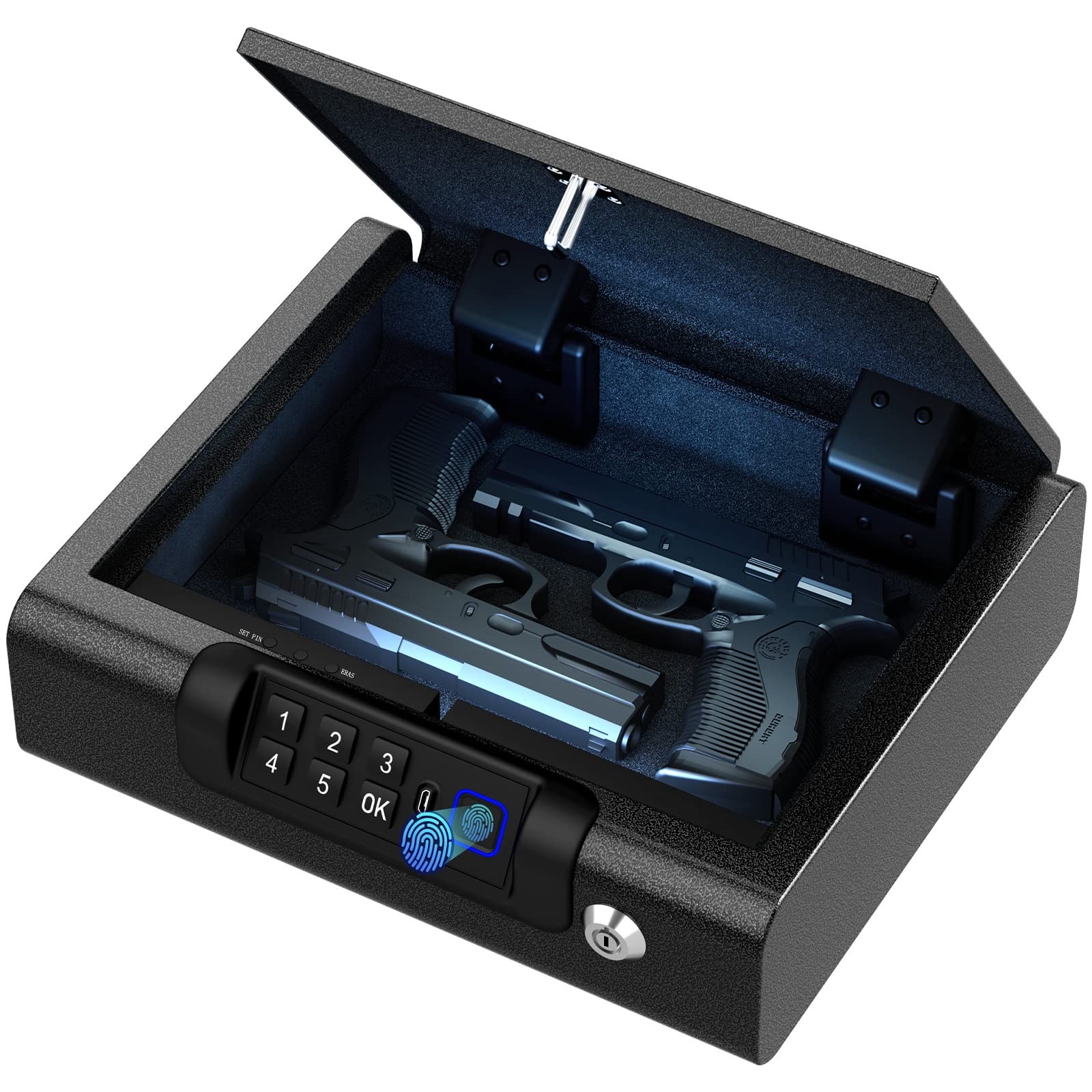 Biometric Gun Safe for Pistols 3-Ways unlock Fingerprint 8.6"x 10", Black