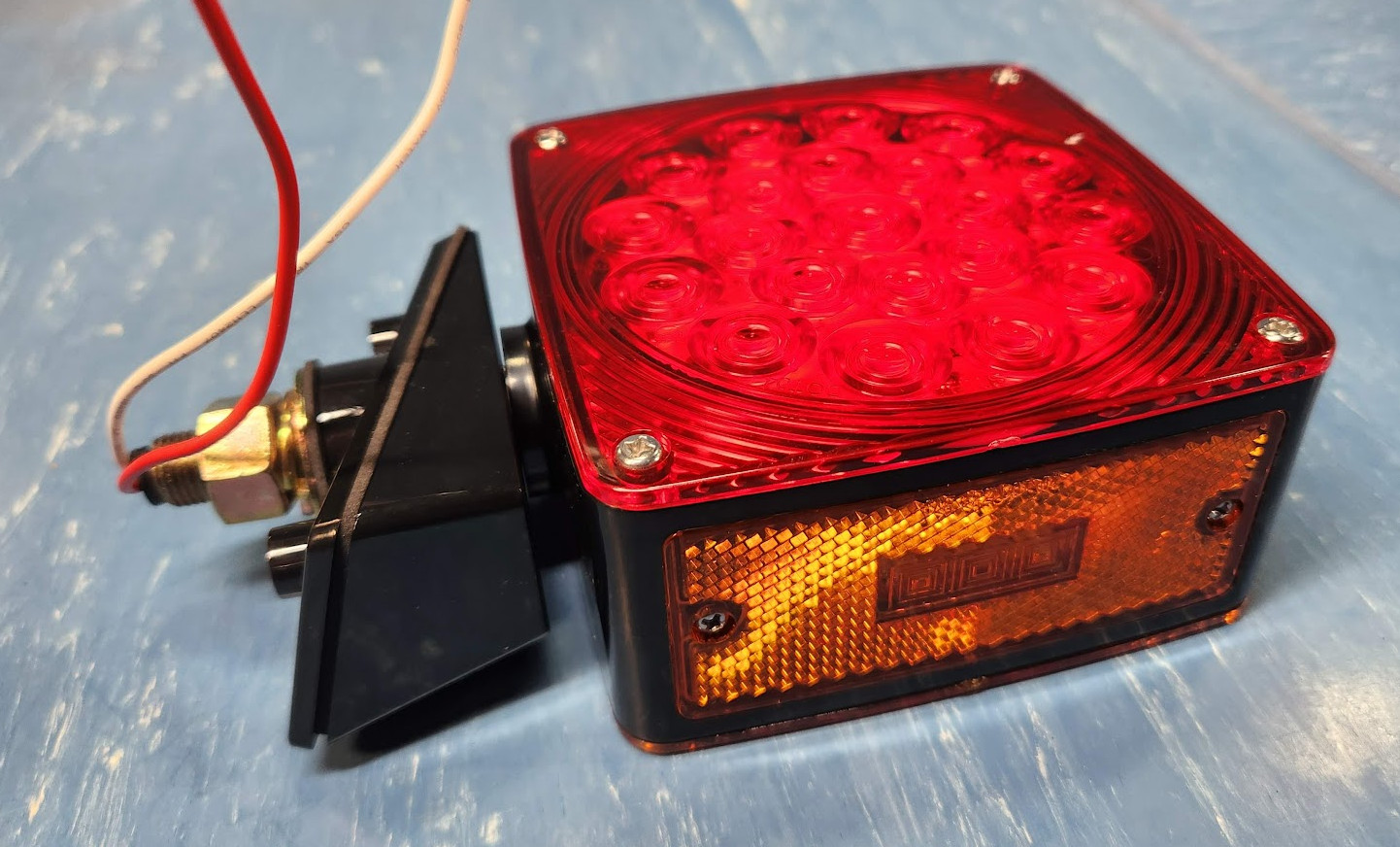 10010270 Dual Face Square Red Amber 45 LED Pedestal Light 4.5” Stud Mount Bus