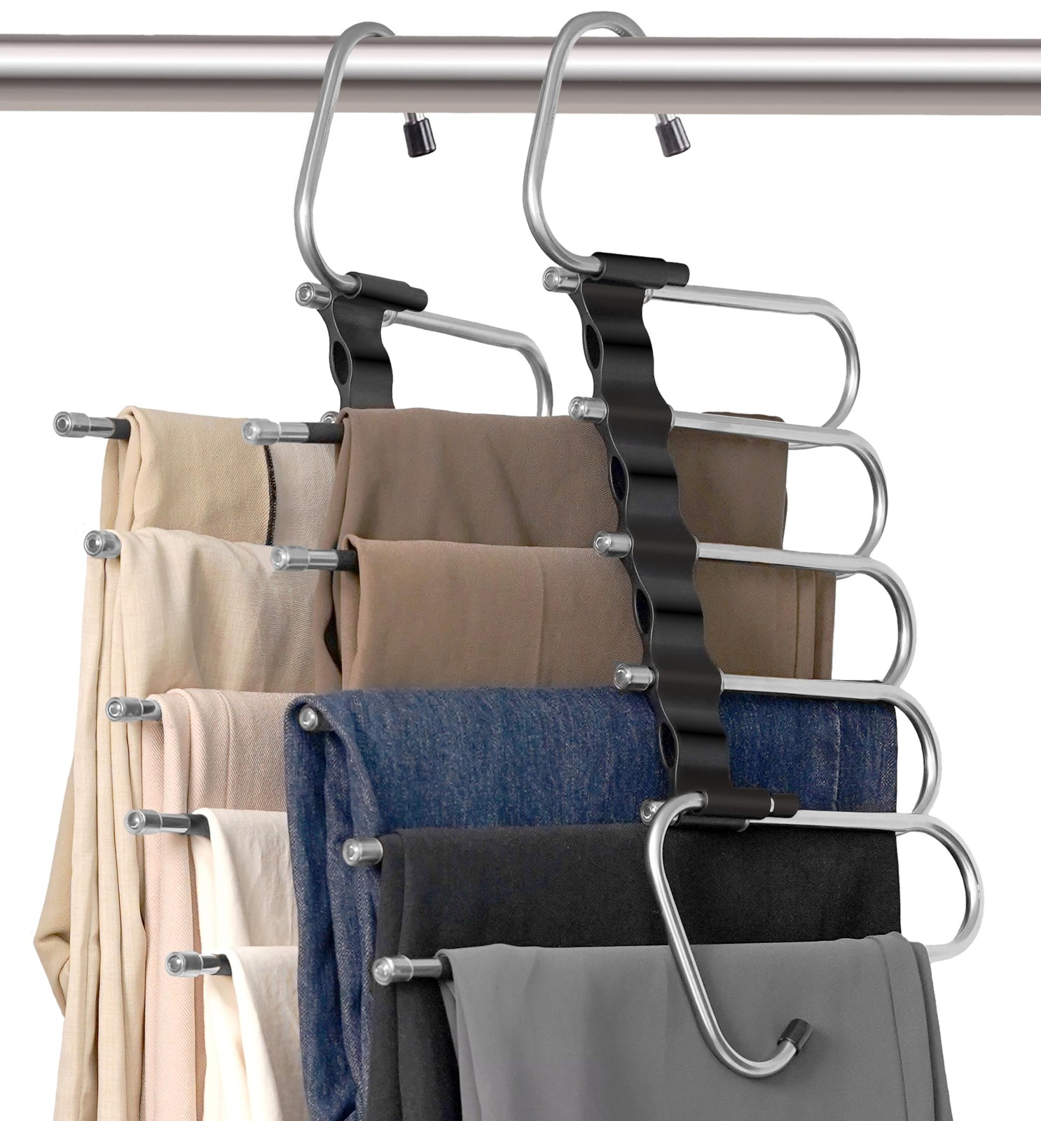 2 Pack Pants Hangers Space Saving- Multi Pants Hanger Save 80% Space - 5 in 1...