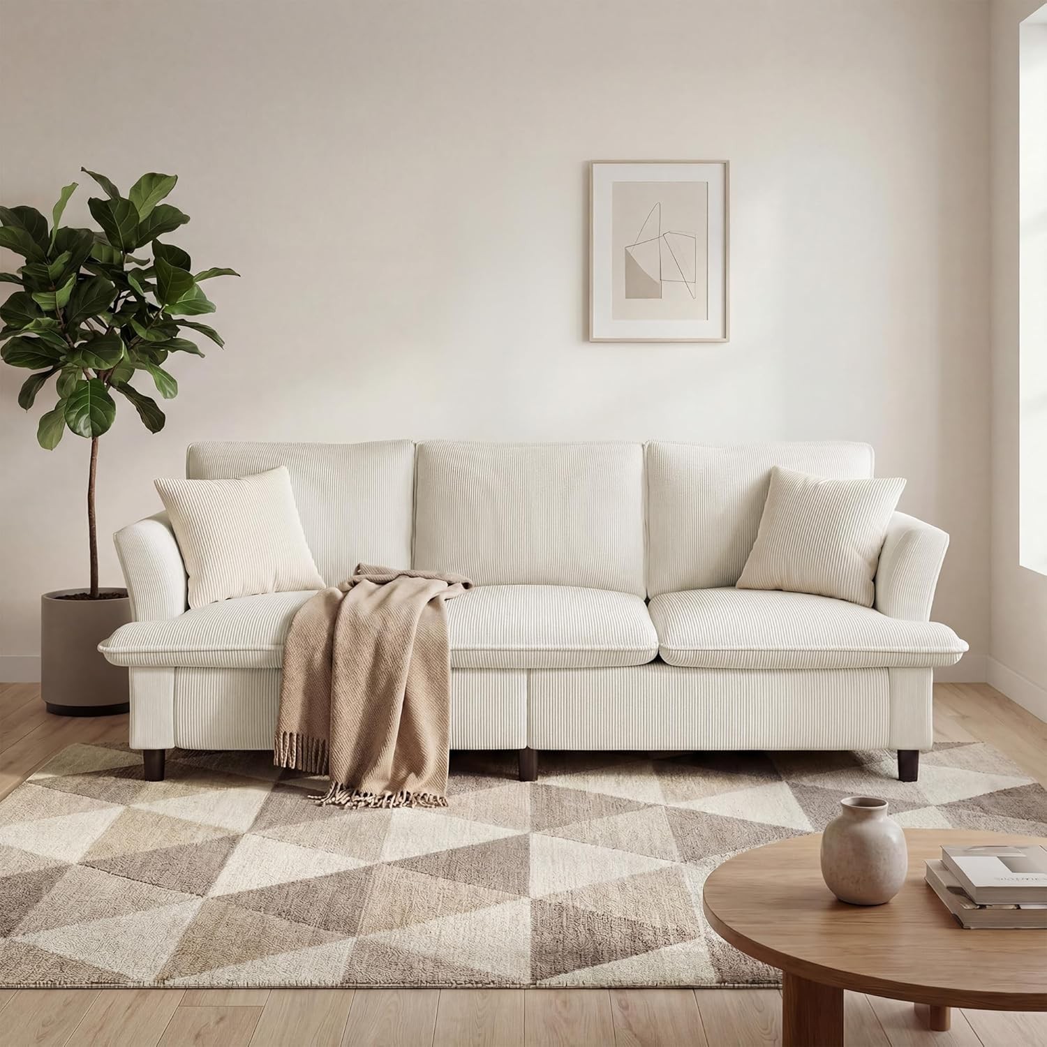 3 Seater Corduroy Couch 89" Comfy Couch W/ Deep Seat Modern Sofa Couch Living