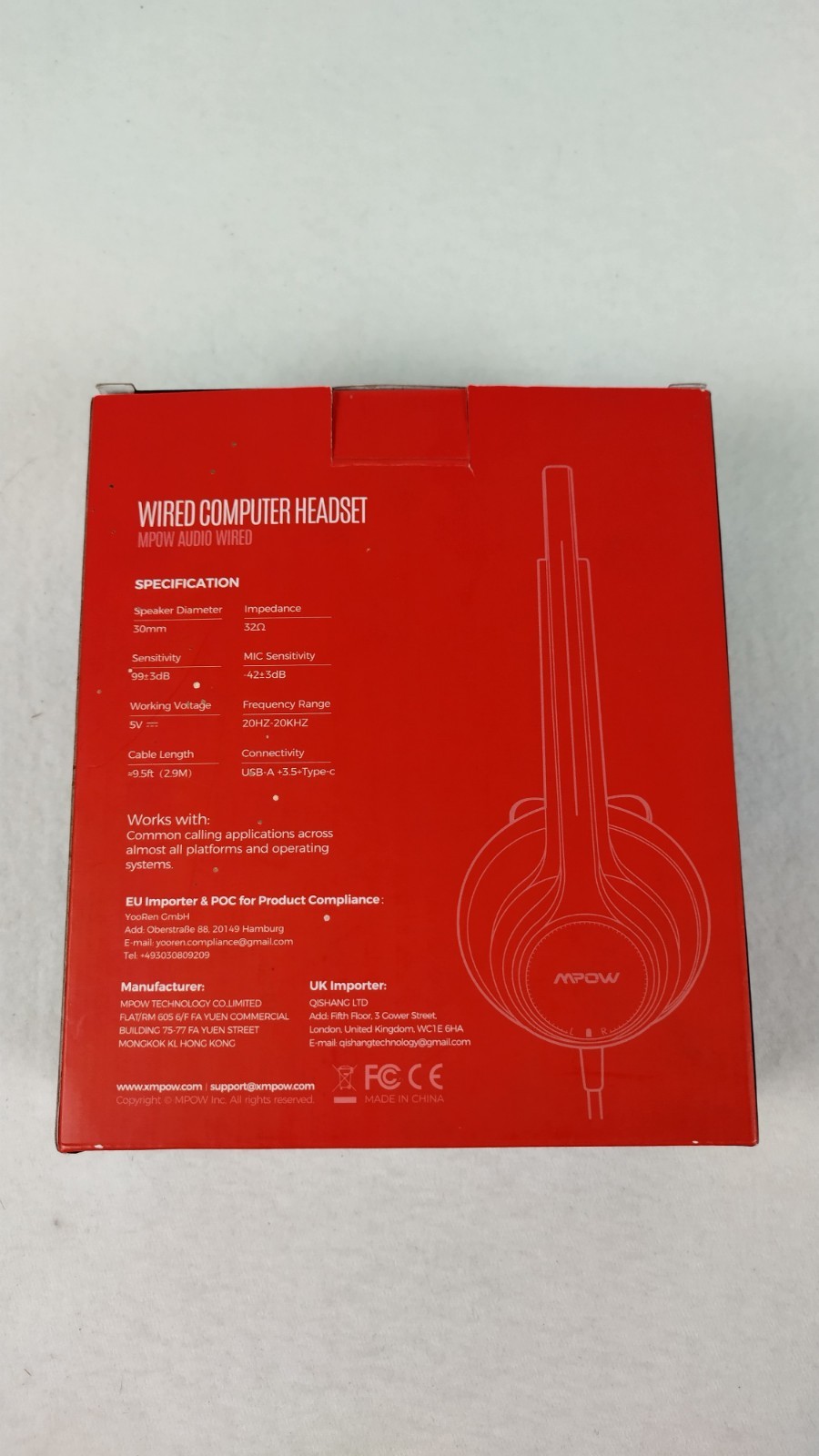 MPOW Hc8 Wired Computer Headset Noise Reduction Model Bh508A New With Out Tags