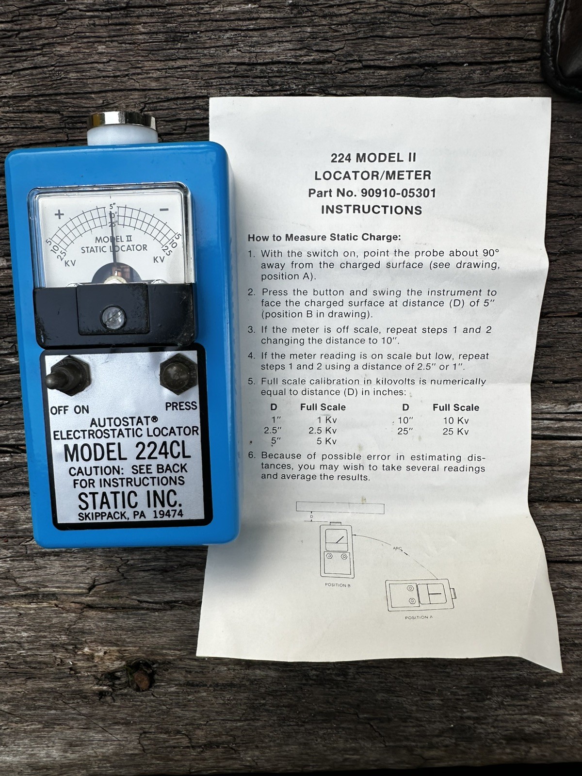 STATIC INC 25,000 VOLT ELECTROSTATIC STATIC VOLTAGE VOLT METER 224CL 5KV 25 KV