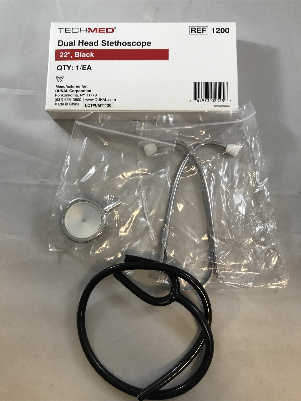 Tech Med Dual Head Stethoscope Ref 1200 22" Long * BLACK