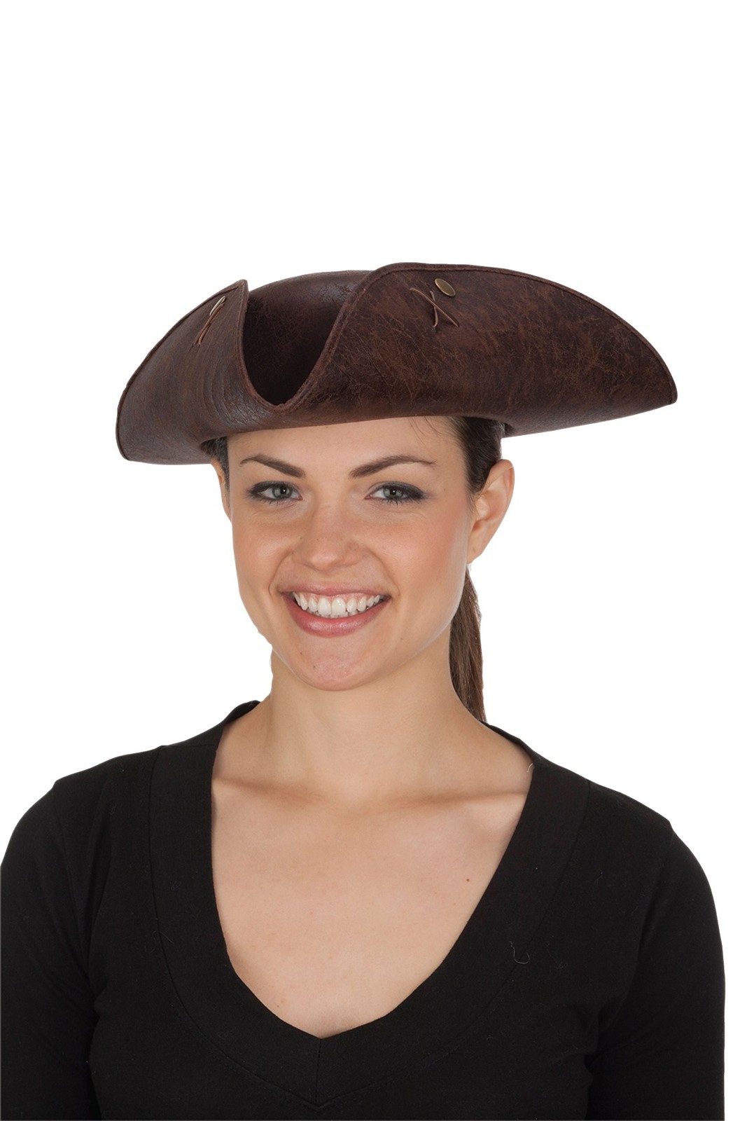 Jacobson Hat Company Women's Distressed Faux Leather Tricorne Adult Brown