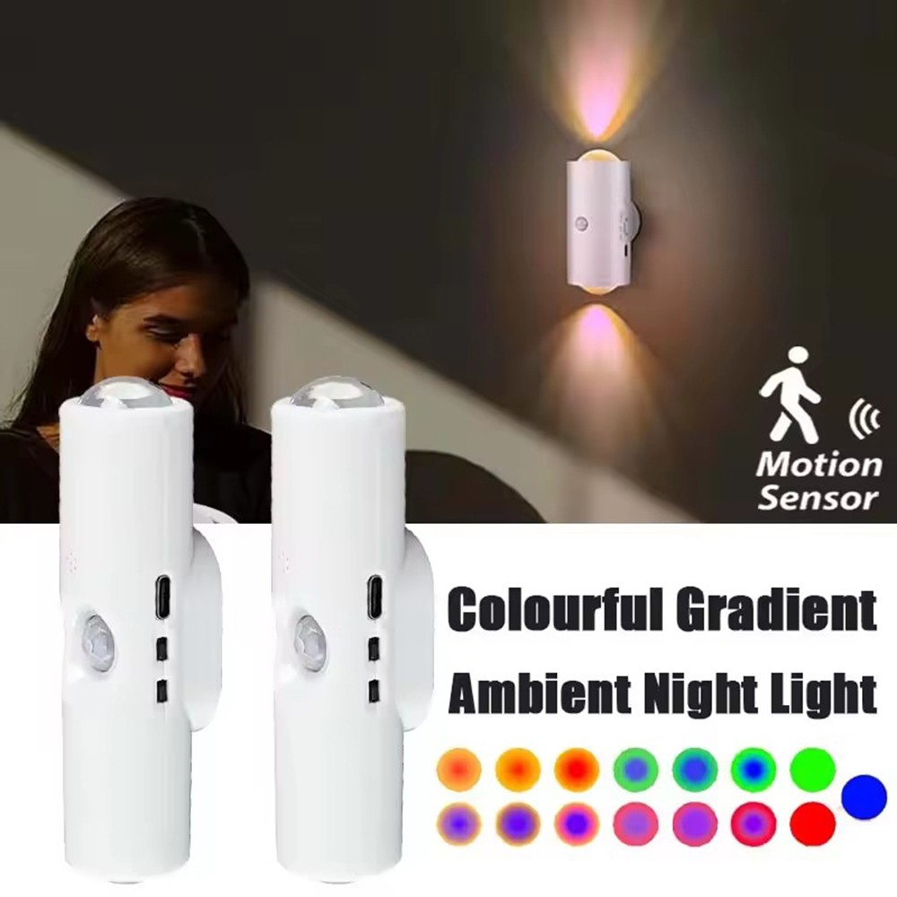 4-Pack Motion Sensor LED Night Light, Rechargeable Magnetic Wall Lamp, 7 Colors