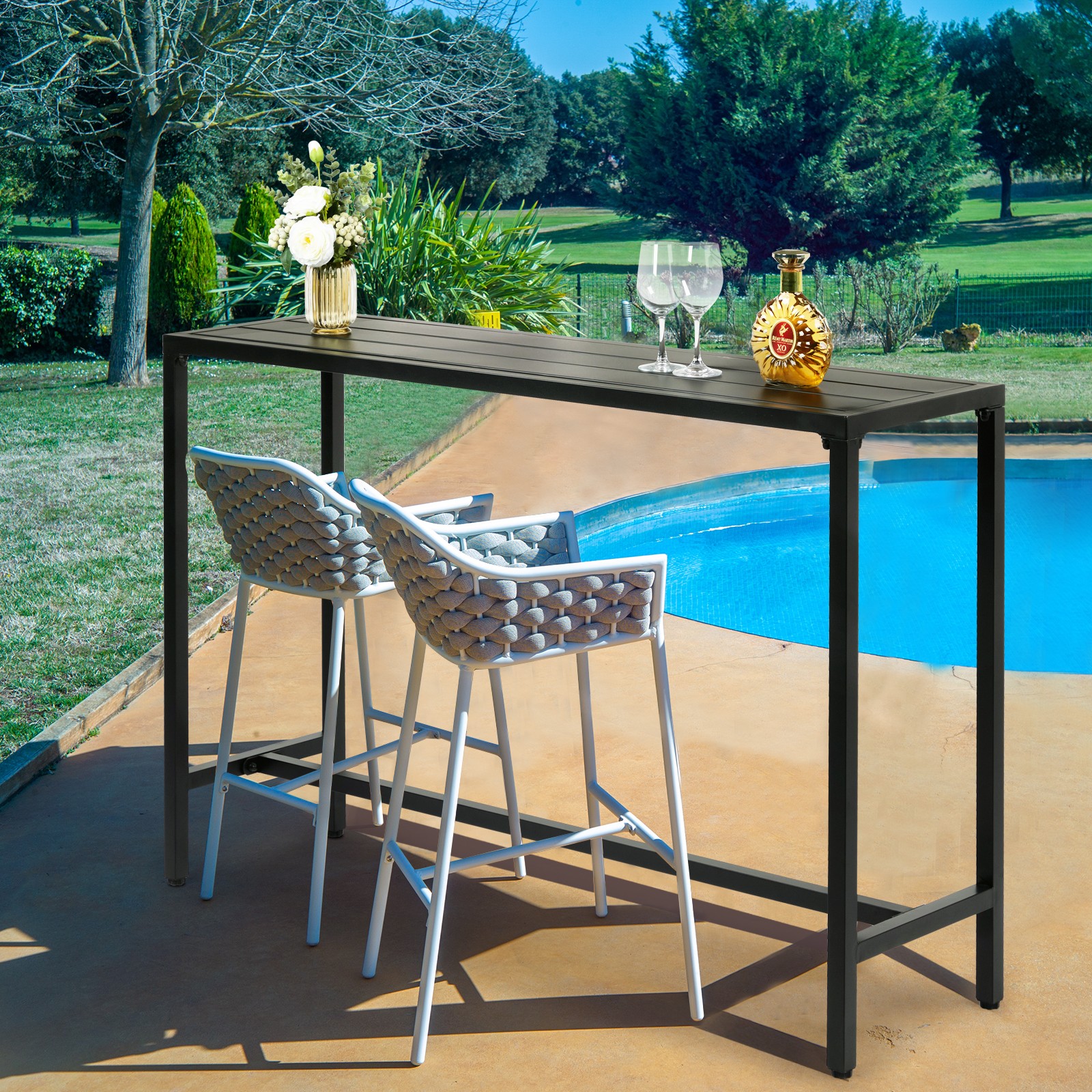 55" Outdoor Bar Table w/ Adjustable Feet, Rectangle Narrow Counter Height Table