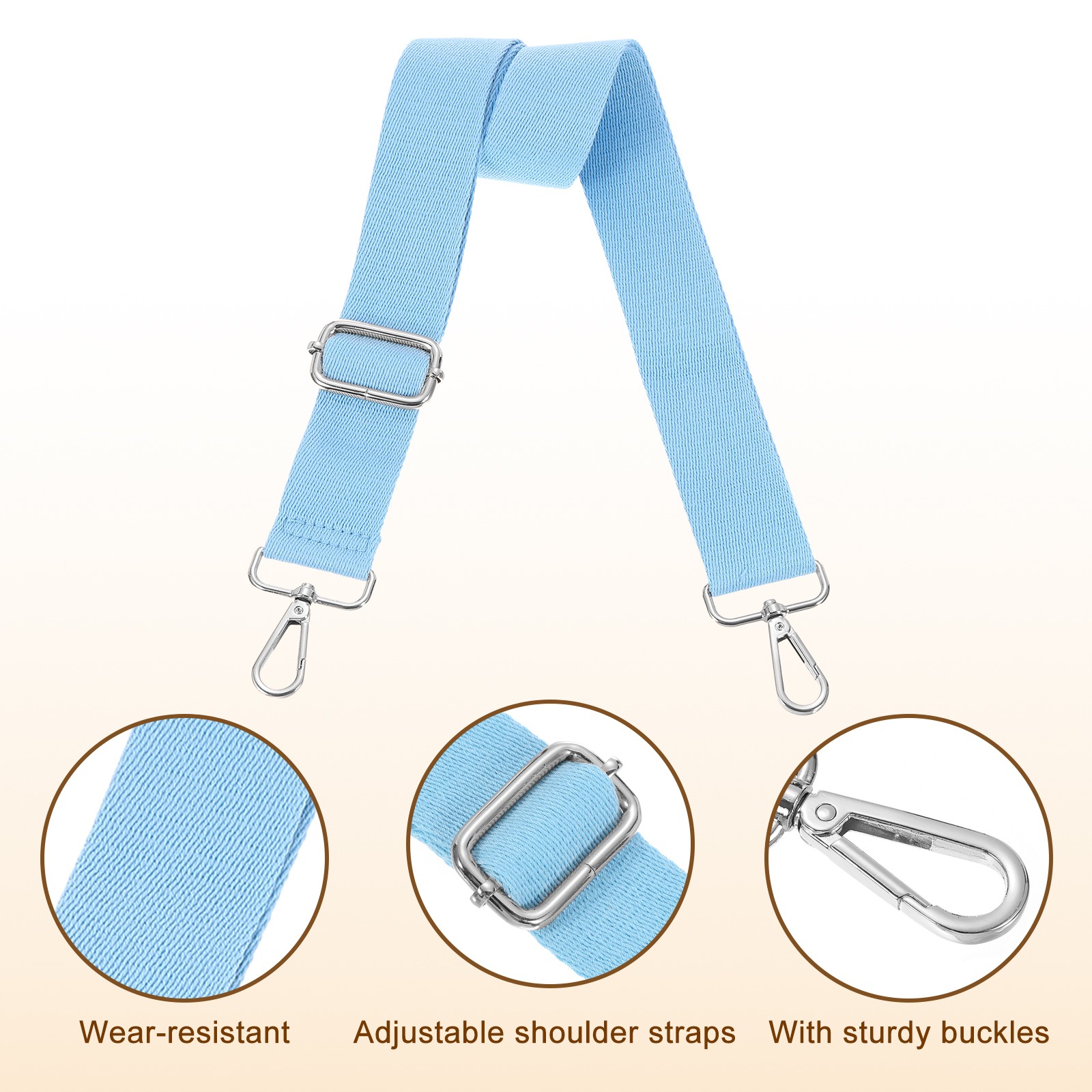 3.8cm Wide Shoulder Strap, Sky Blue, Silver Pull Core Buckle