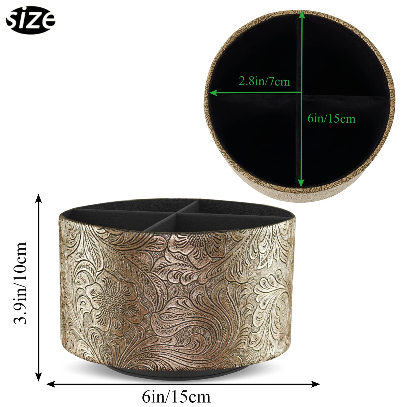 Round Leather Art Supply OrganizerRemote Control Holder360 Degree SpinningMul.