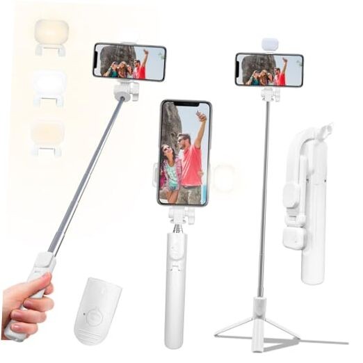Selfie Stick Tripod, 40 in Retractable Tripod for iPhone with Wireless White