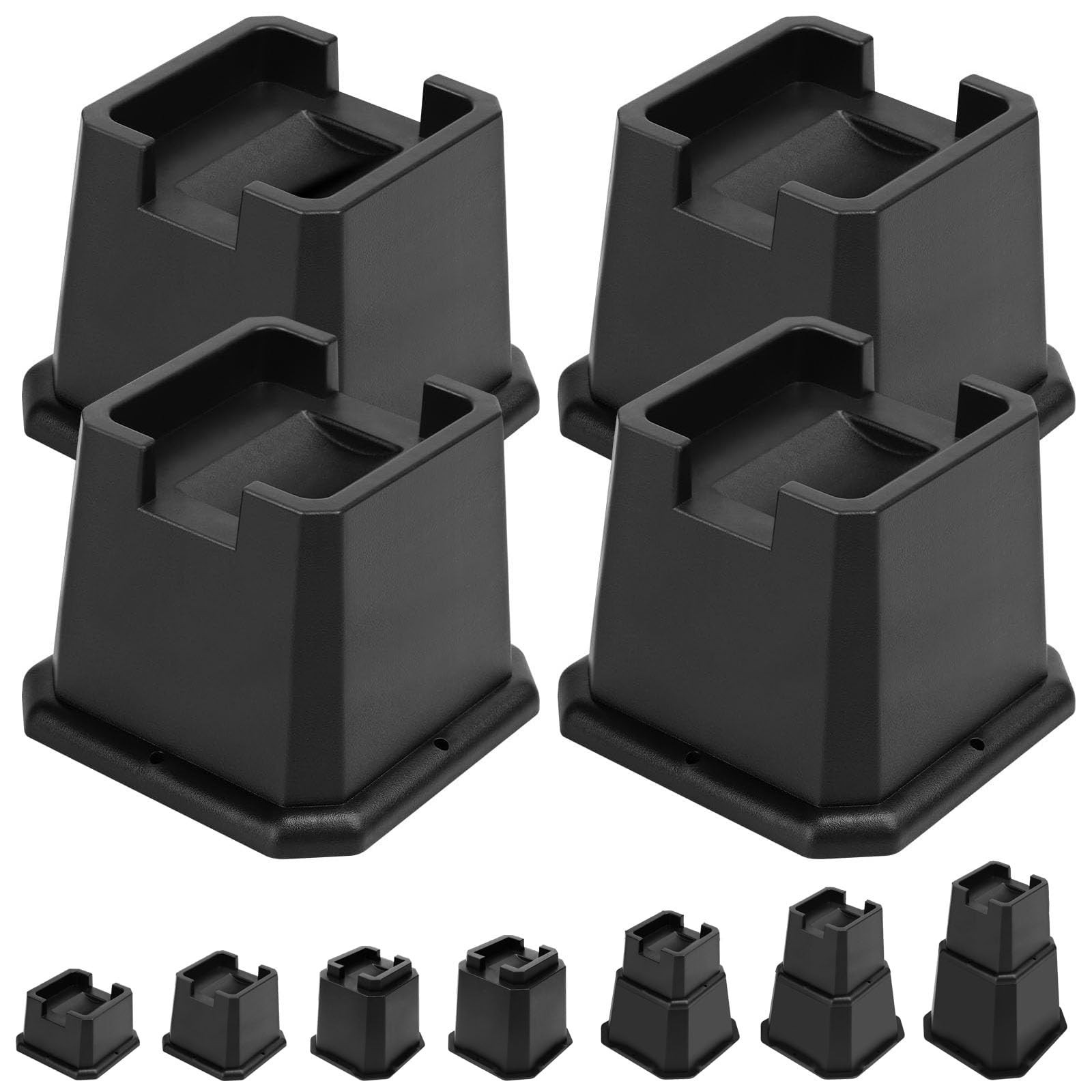 4 PCS Bed Risers 3 Inch Furniture Elevation Heavy Duty Black Lifts 6000 Lbs