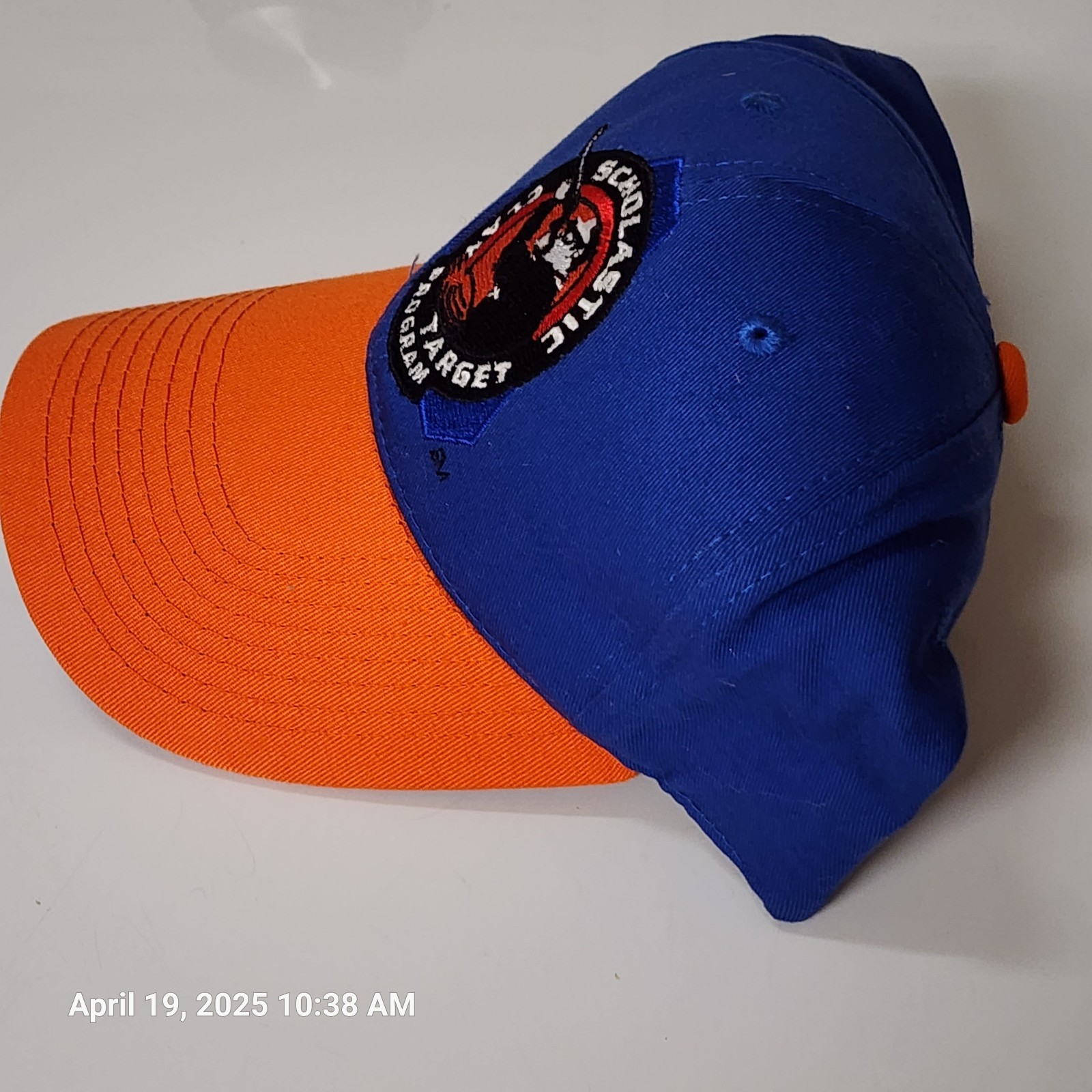 Scholastic Clay Target Program Hat Cap Orange Bill Royal Blue Hook Loop New