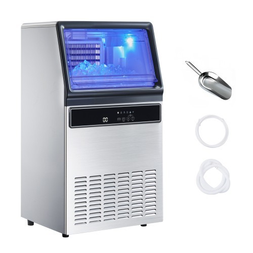 Commercial Ice Maker Machine, 130Lbs/24H with 33Lbs Storage, 45 Cubes per Cycle