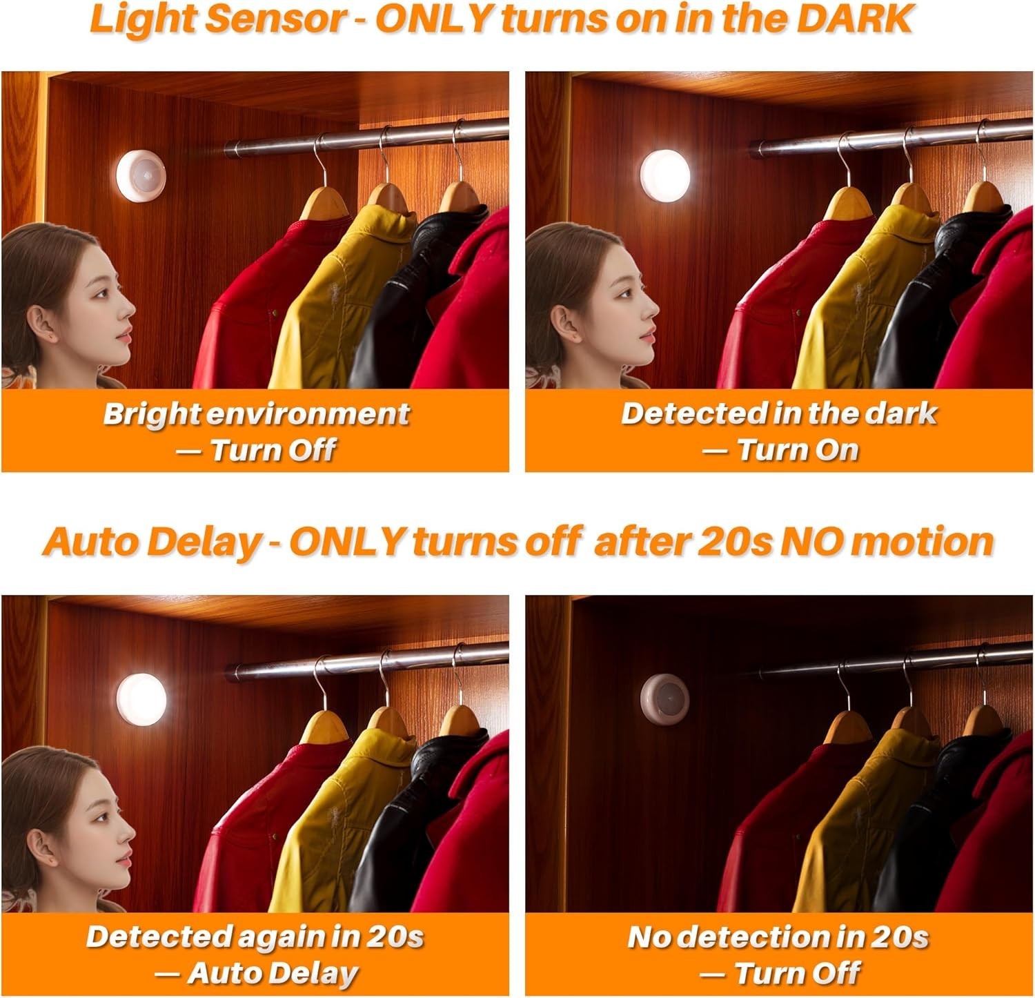 3 Pack 2.8” Motion Sensor Lights Indoor AAA Battery Operated, Stick on LED Pu...