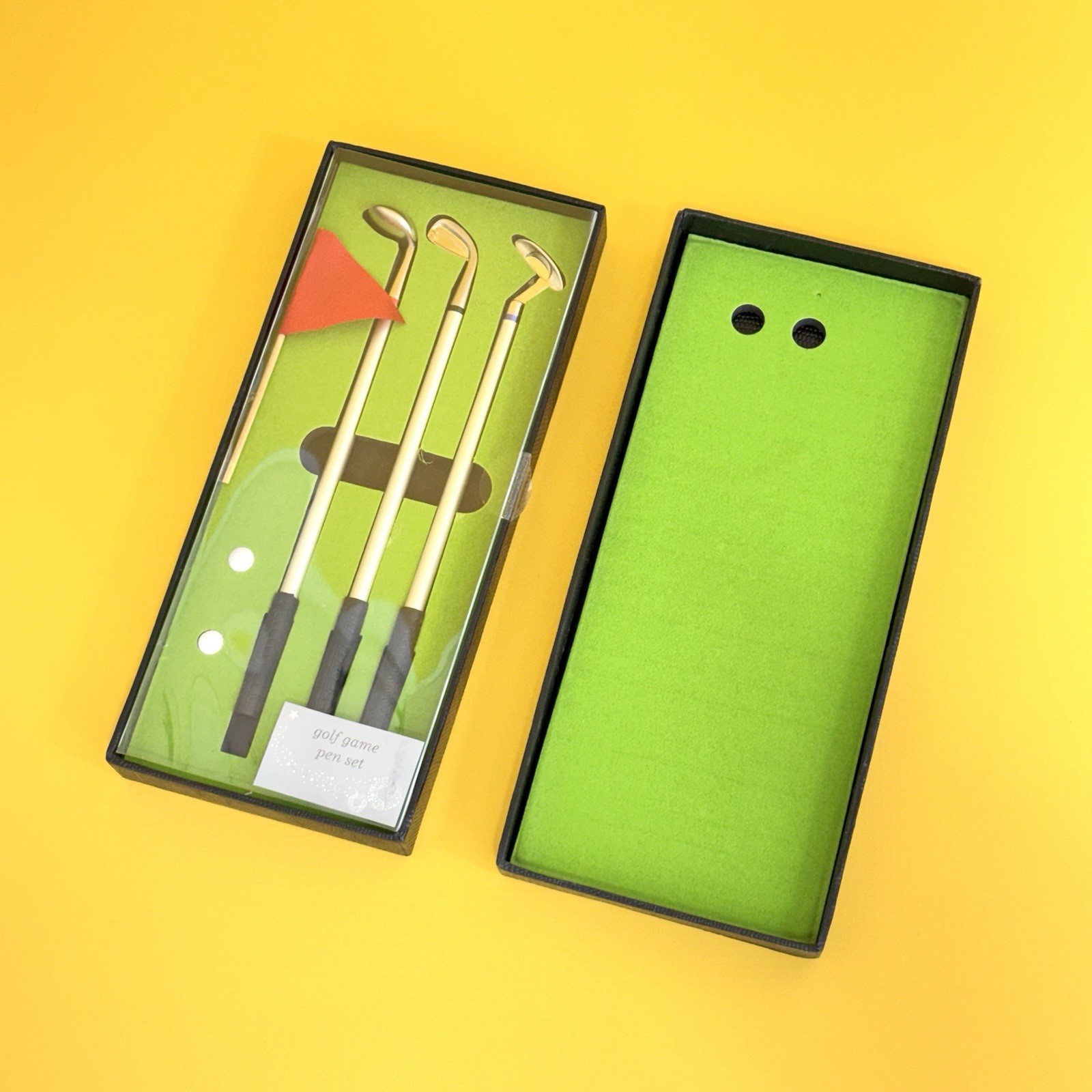 Golf Game Pen Set Desk Accessory Gift Box 3 Golf Club Pens Flag Balls