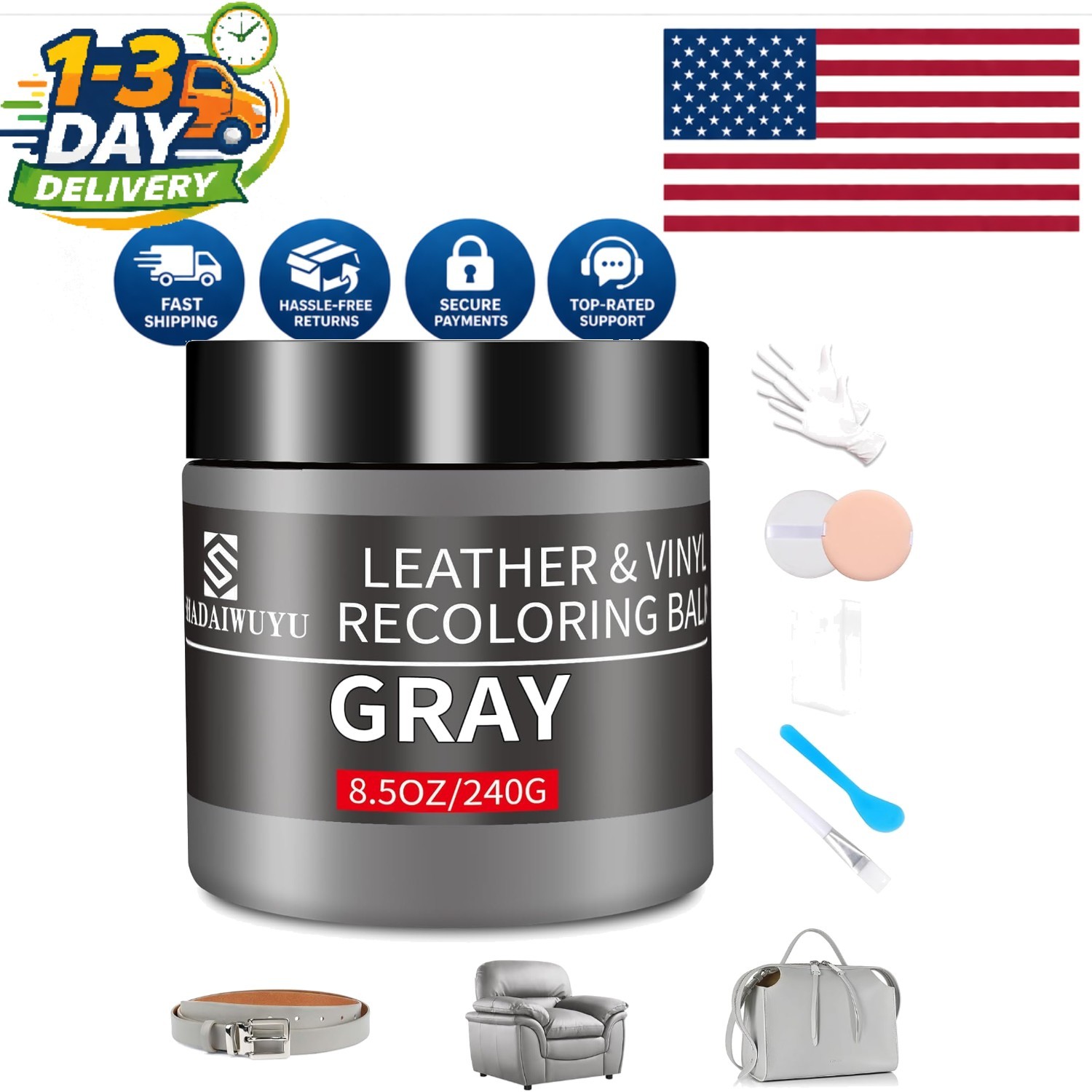 Versatile 8.5oz Leather Repair Balm - Gray Color Restorer for Furniture & Cars