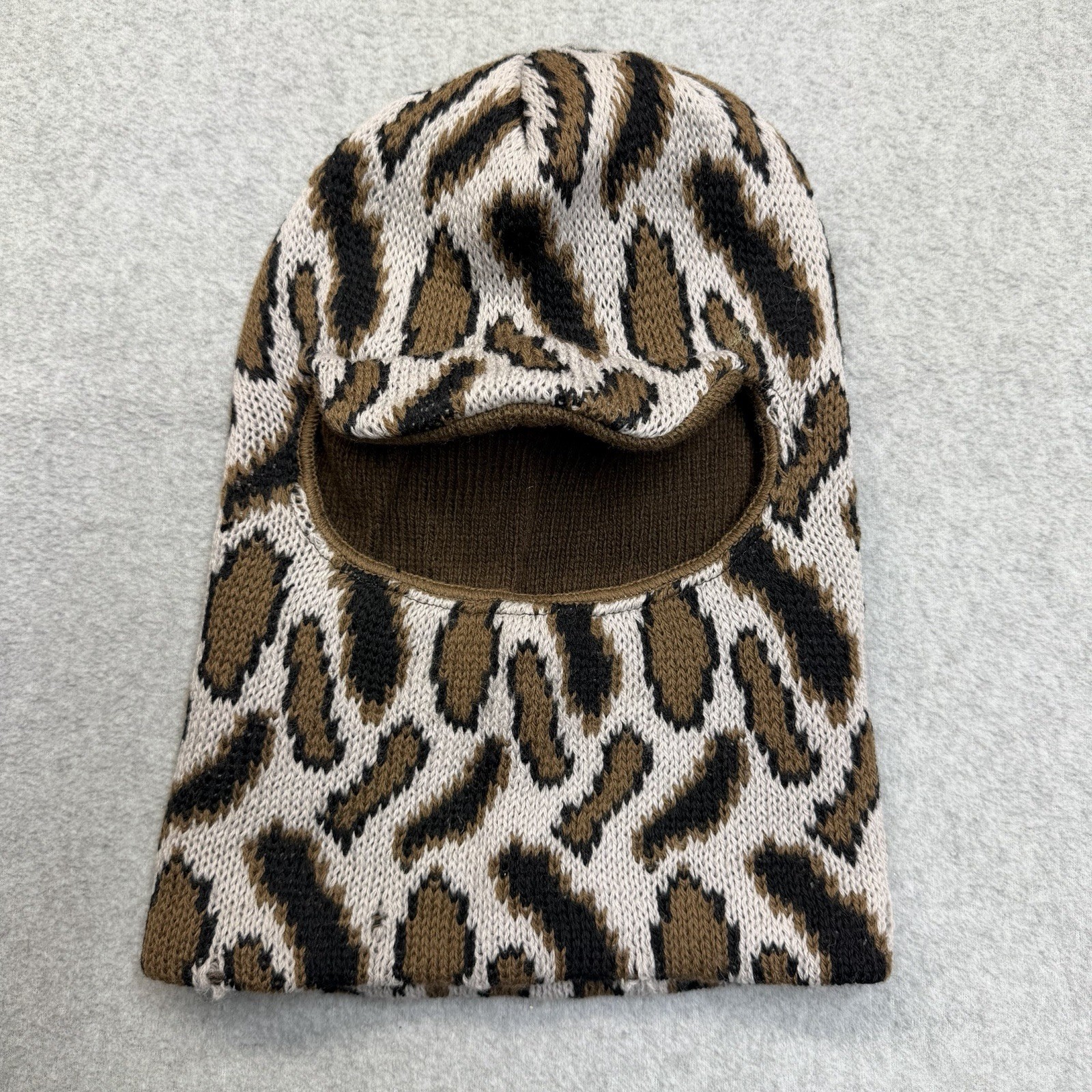 Vintage Cabela’s Camo 100% Wool Balaclava Face Hunting Ski Mask Hat Made USA