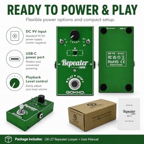 GK-27 Looper Pedal for Electric Guitar, 11-Min Loop Recording REPEATER Looper