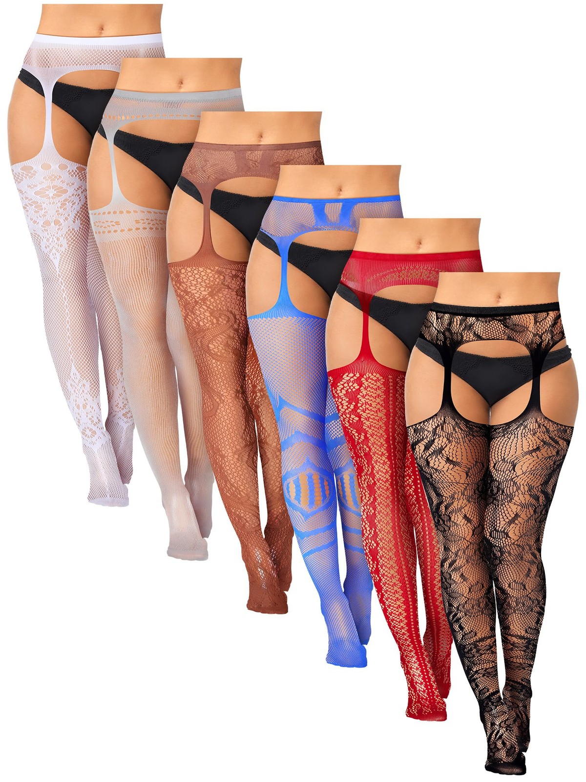 Jadive 6 Pairs Women Plus Size Fishnet Thigh High Stockings Suspender Garter ...