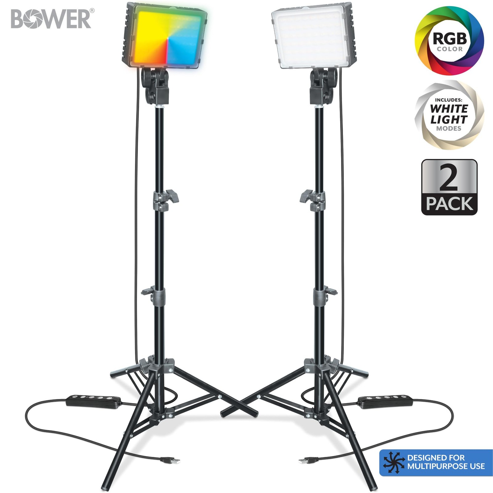 2-Pack Dimmable USB LED Video Light with Adjustable 21-46" Tripod Stand, 2-Pa...