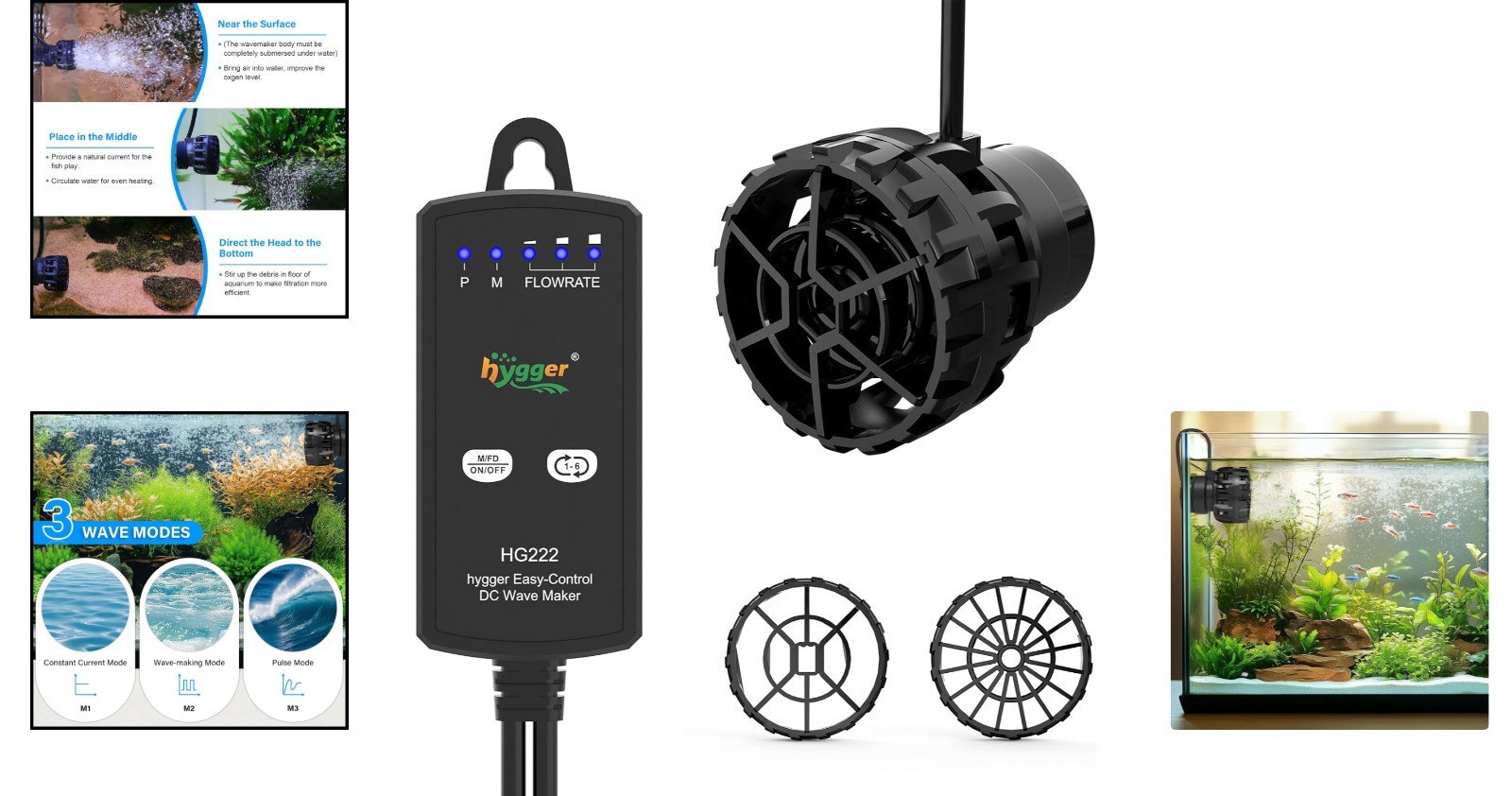 Aquarium Wave Maker 660 GPH for 5-10 Gallon Tanks - Silent & Efficient