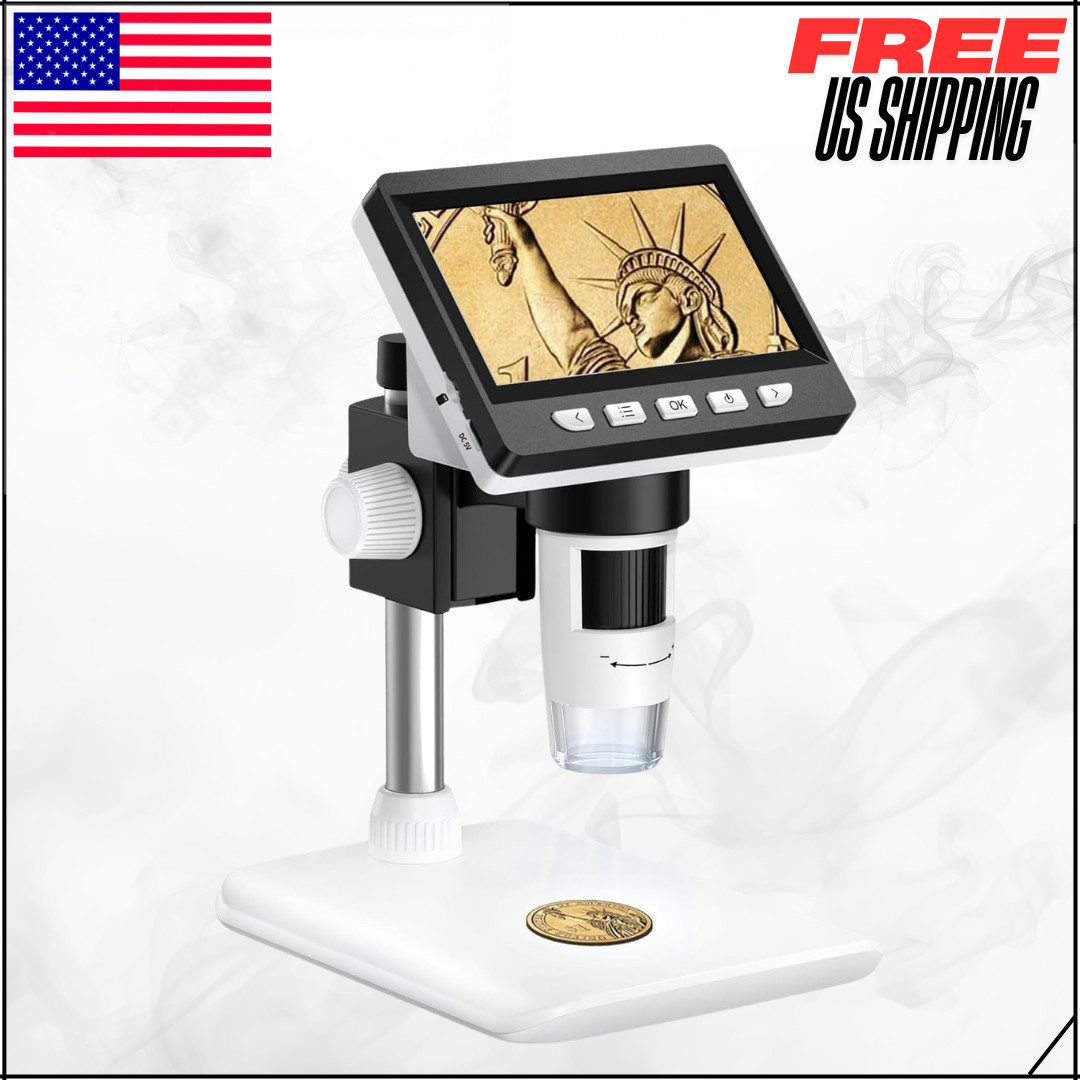 Digital Coin Microscope 1000X For Error Coins W/ 8 LED Lights PC View 4.3"